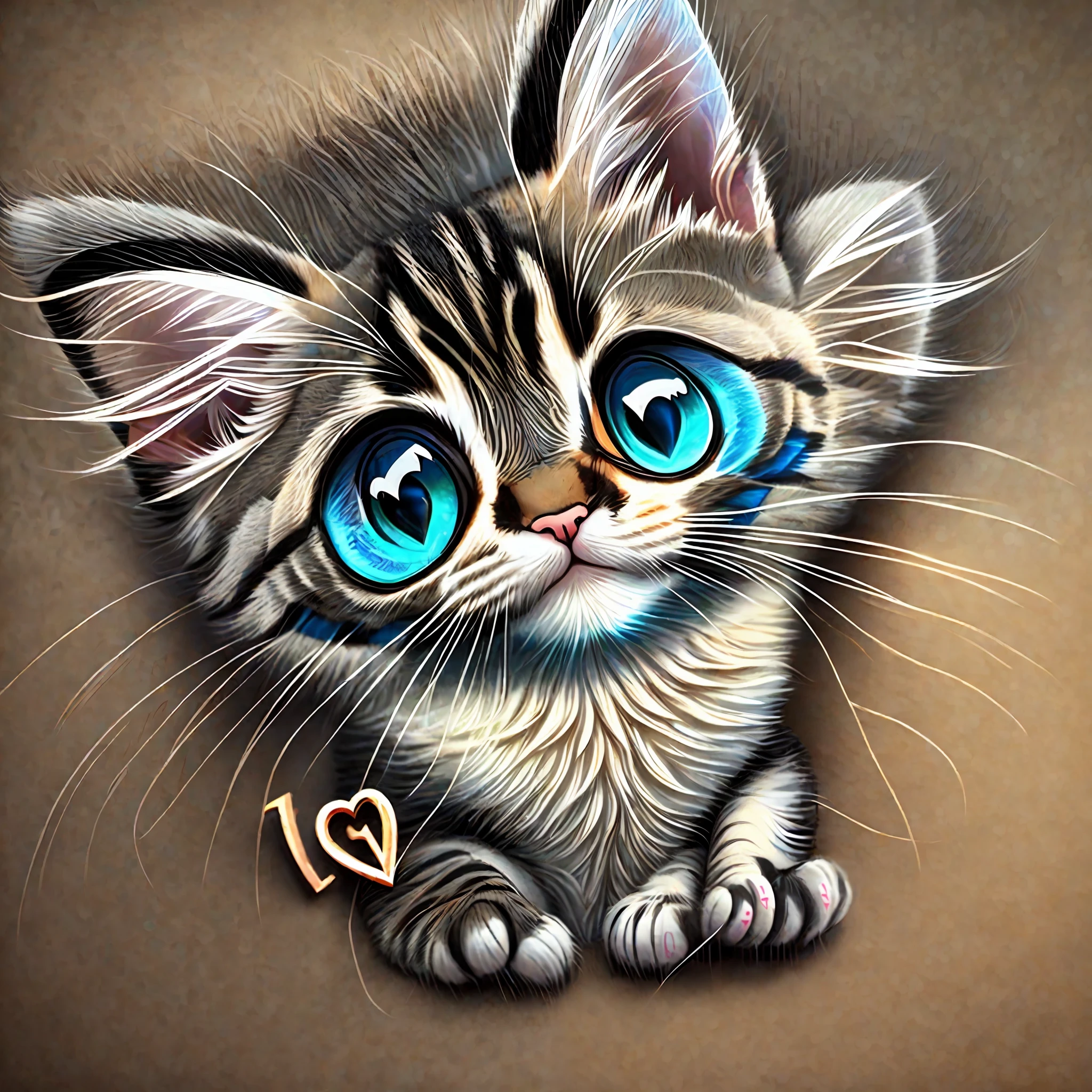 cute kitten, holding a heart with a phrase written I Love Pets, realism, bright eyes, love, exciting --auto --s2