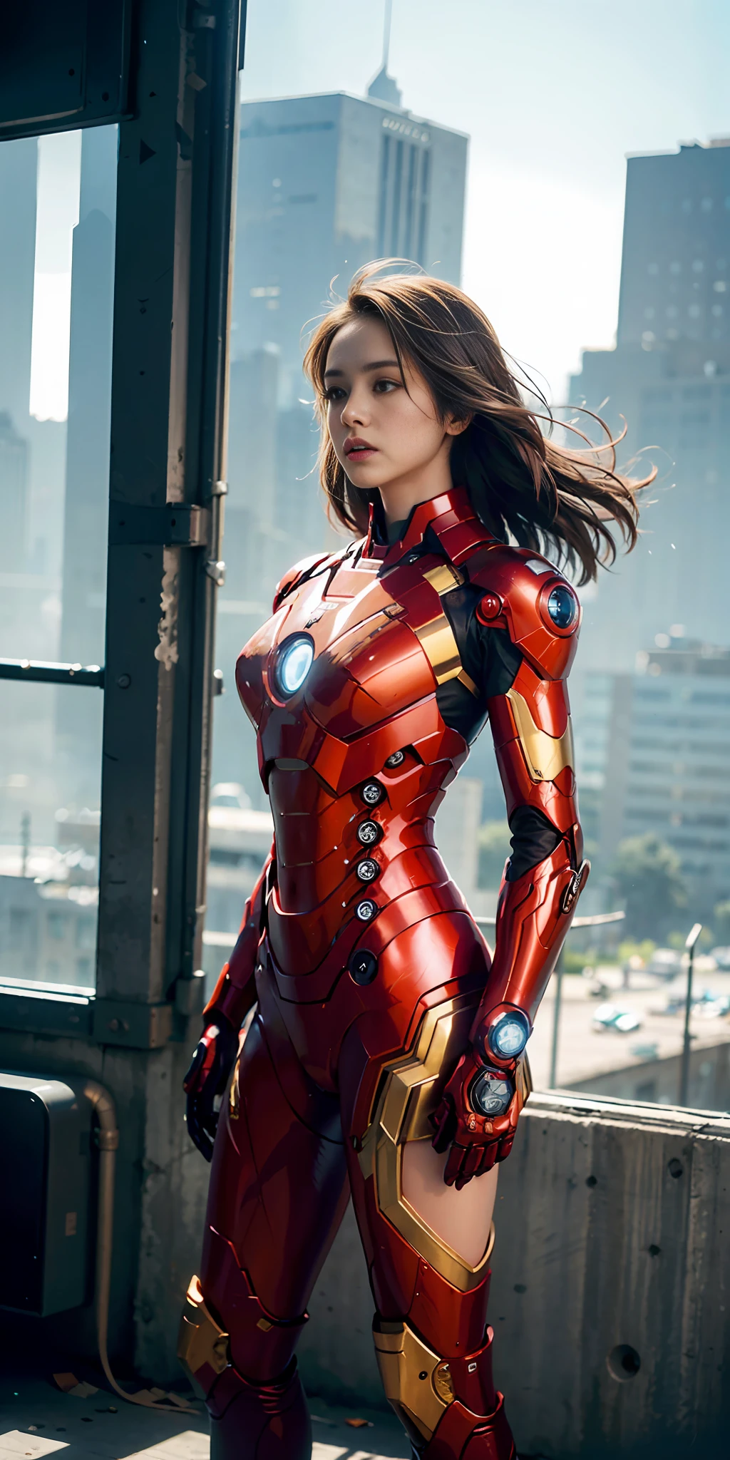 (1girl:1.3), solo, __body-parts__, official art, unified 8k wallpaper, super detailed, beautiful and aesthetic, beautiful, masterpiece, best quality, raw, masterpiece, super fine photo, best quality, super high resolution, photorealistic photo, sunlight, full-body portrait, amazingly beautiful, sexy, hot, dynamic pose, delicate face, vibrant eyes, (viewed from the side), she is wearing a futuristic Iron Man mech, red and gold color scheme, Very detailed abandoned warehouse background, detailed face, detailed complex busy background, messy, gorgeous, milky white, highly detailed skin, realistic skin details, visible pores, sharp focus, volumetric fog, 8k UHD, DSLR camera, high quality, film grain, fair skin, photo realism, lomography, huge metropolis in future dystopia, seen from below, translucent