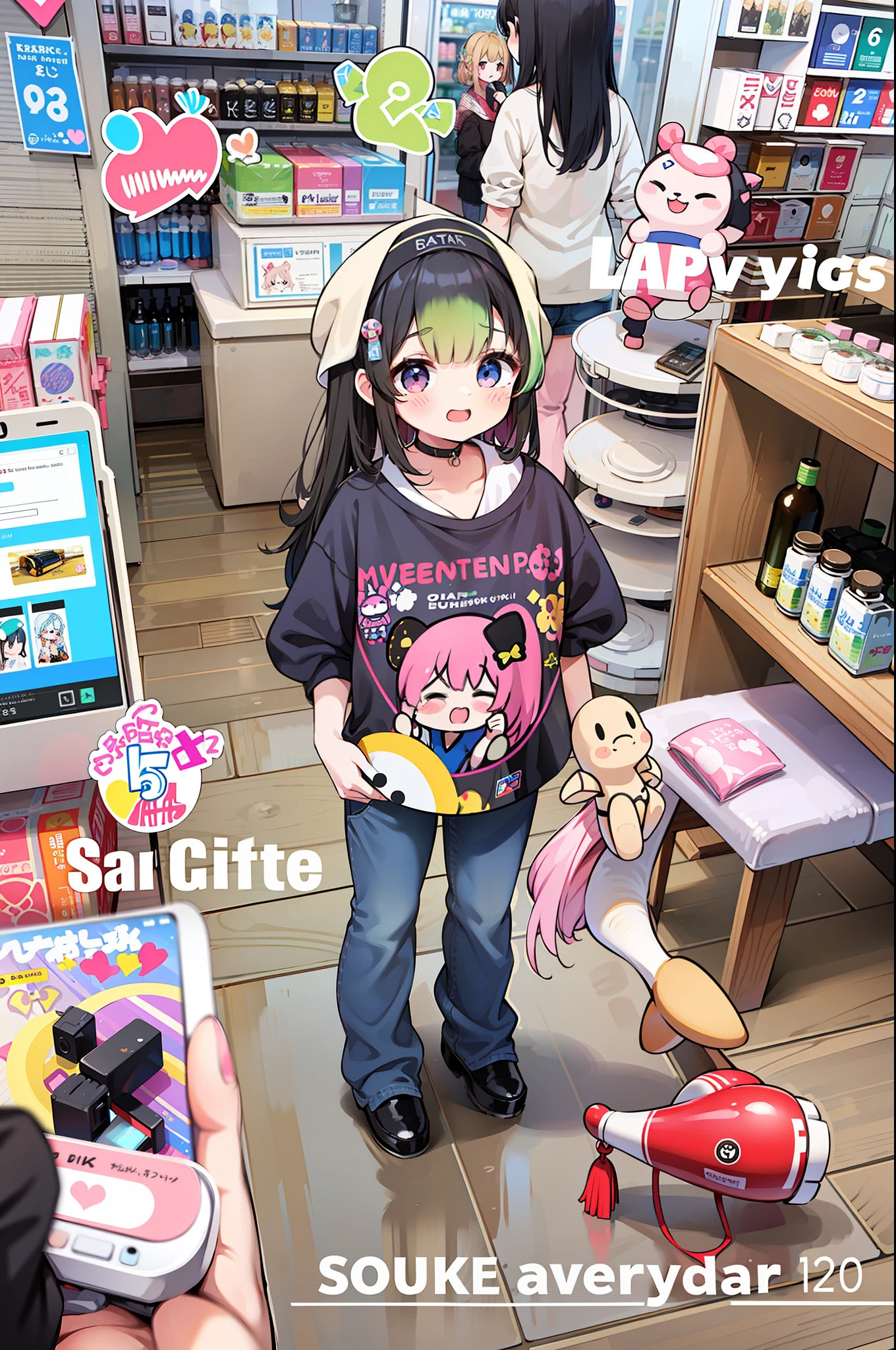 There is a little girl standing in the store, so cute, super cute and friendly, black pink Josie, けもの, E-girl, kawaii shirt and jeans, electronic girl, Ruan cute vtuber, Snapchat photos, cute girl, black pink Rosanna Park, Ultra HD, 8k, Best Light, 6 year old little girl, 1girl, super cute, fair skin, (big watery eyes: 1.3, 🤬 🎀 💕 💕 🤮 🎀 🤮 😭 long eyelashes), (Kpop, idol, 6years old_girl), smile face, cuter, (babyface: 1.4)