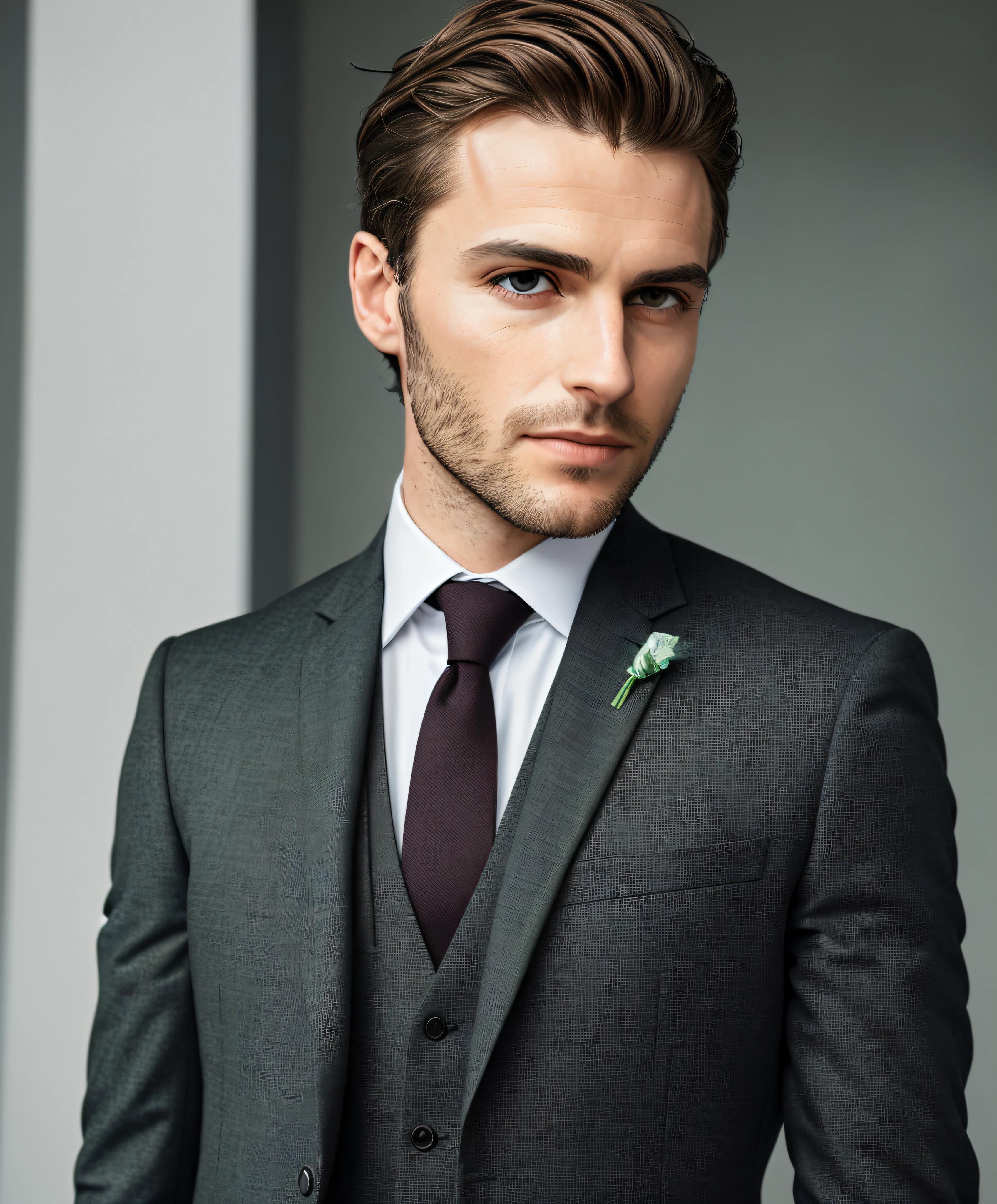 man in suit, discreet, full face, no cuts on face, wearing black business suit, slightly green eyes without beard, well-groomed model, showing face, professional profile picture, office clothes, high-res, masterpiece, best quality, intricate details, highly detailed, sharp focus, texture, detailed eyes, professional, 4k