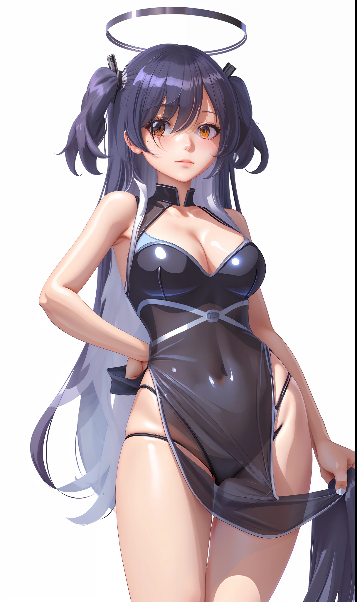 Girl long hair bangs hair covering one eye quality swimsuit Mini skirt short wet transparent clothing beautiful body rtx 4k Anime bathroom showing body boobs realistic shadows