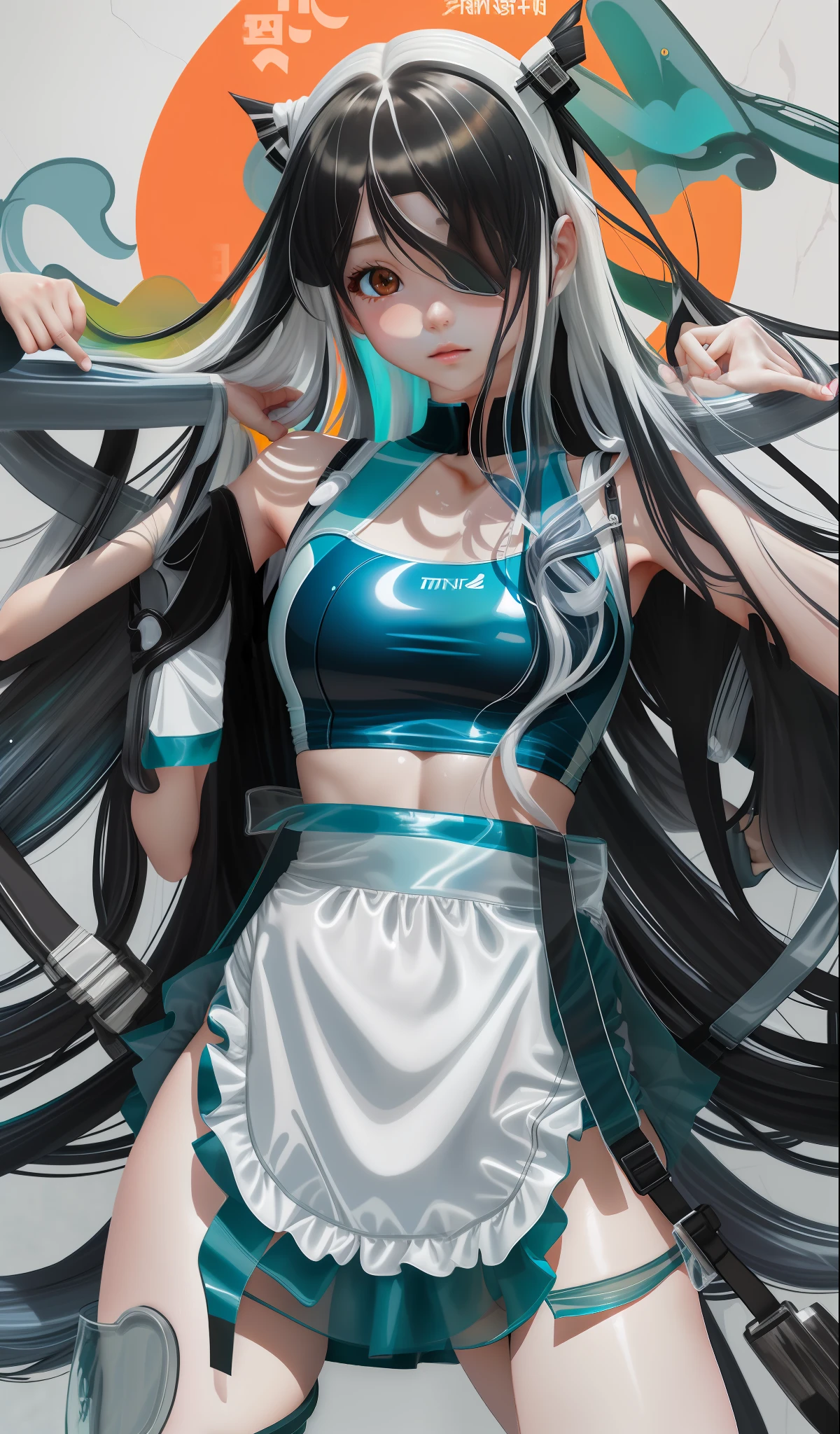 Girl long hair bangs hair covering eye quality swimsuit Mini skirt short wet transparent clothing beautiful body rtx 4k Anime bathroom showing body boobs realistic shadows HairWhite hair Volumous hair look sexy