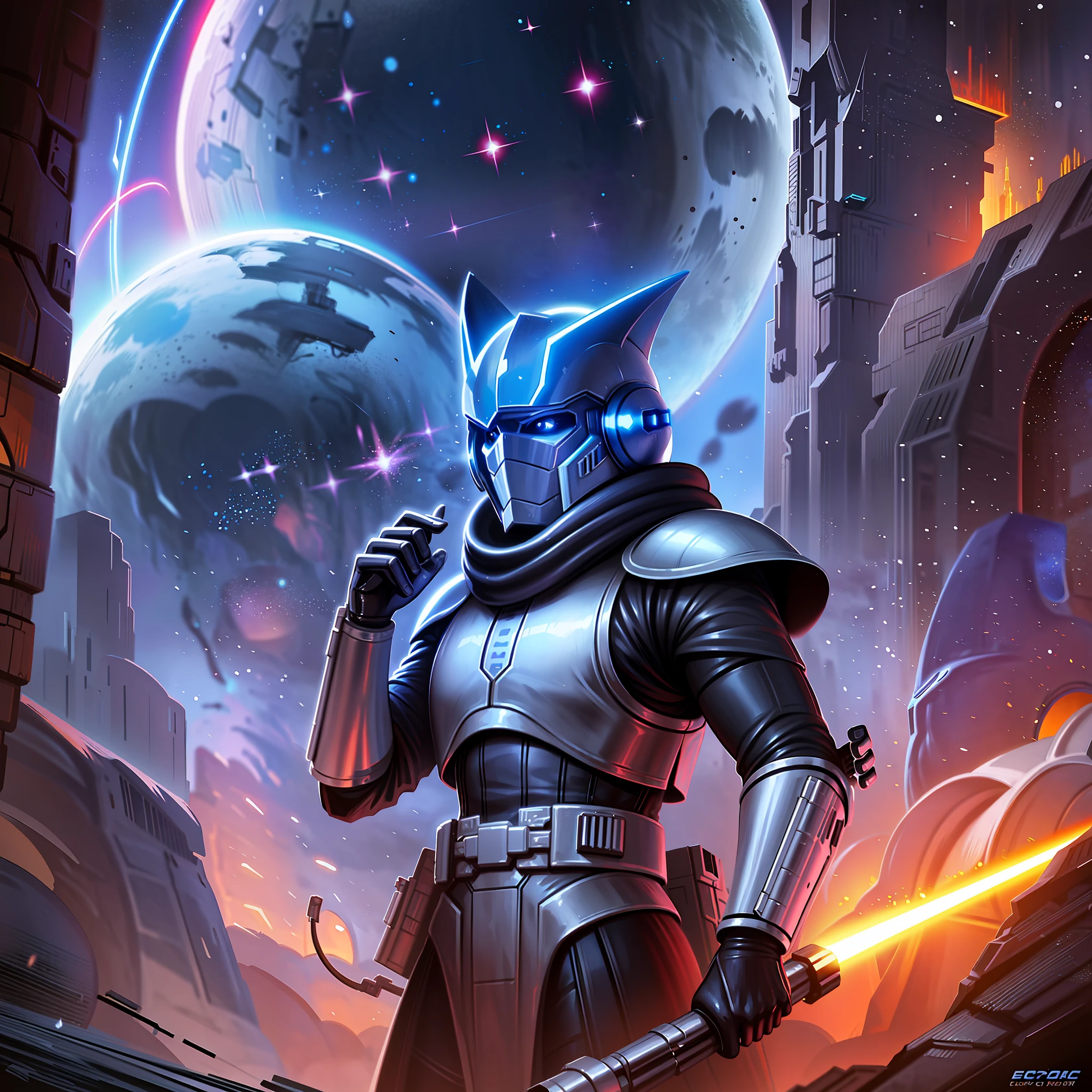 star wars the cloner is standing in front of a planet, galactic crusader, epic full color illustration, concept art artwork masterpiece, epic fantasy sci fi illustration, jen bartel, cal kestis lightsaber wallpaper, by Jason Felix, inspired by Tim Hildebrandt, cg artist, trooper, full art illustration, godrays digital painting, full color illustration