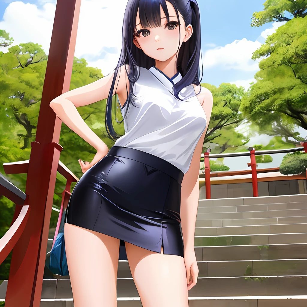 1girl, Yankee, Extraordinary beauty, Japan, Tight skirt, Deep, Slender, Tight eyes, Beautiful breasts glaring at me, Small face, Thin legs, Nose muscles, Beautiful skin, Facing forward, Sexy pose, Park