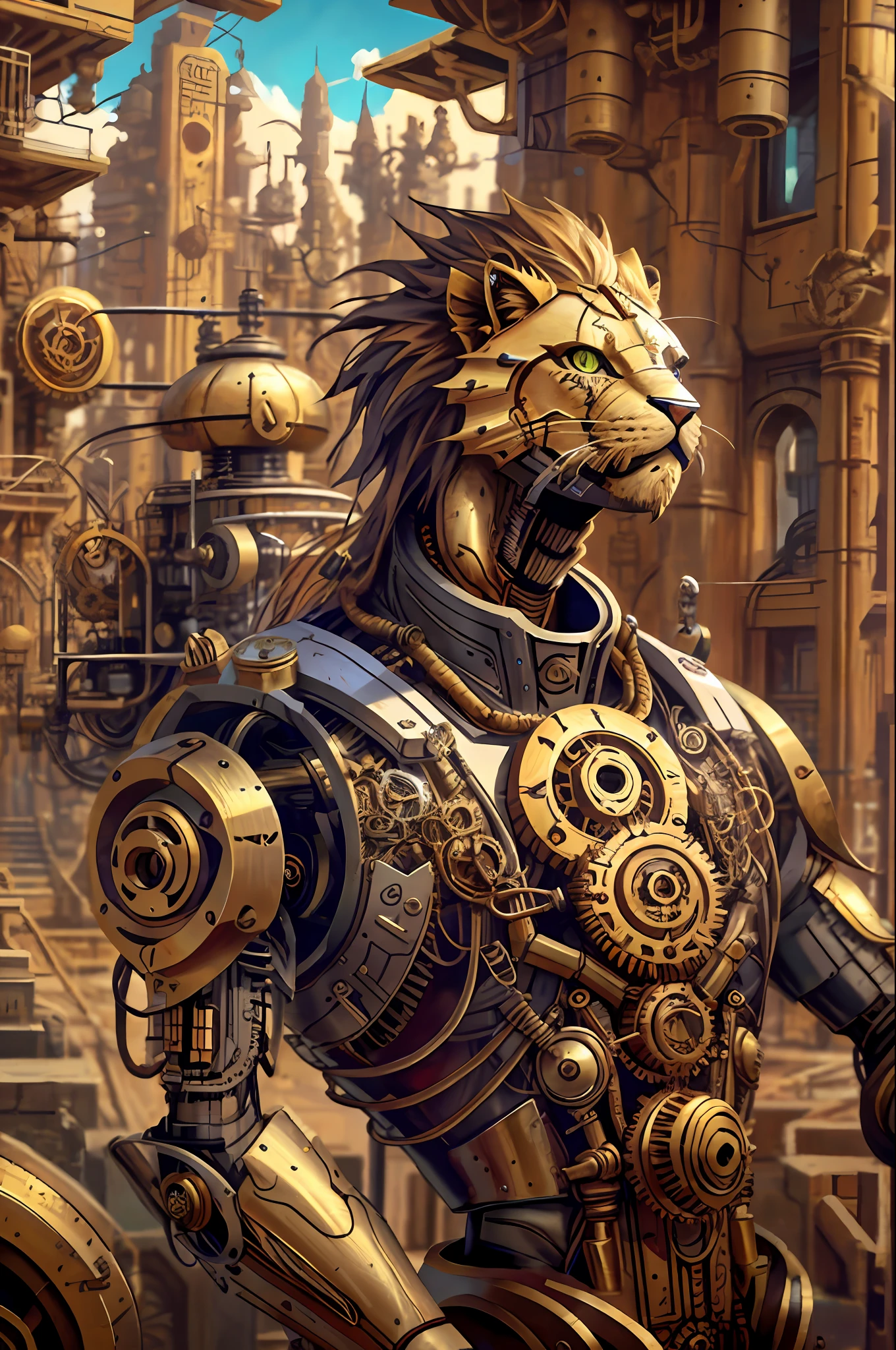cog, meccog, a cyborg lion, epic, hdr, hyperdetailed, cinematic,