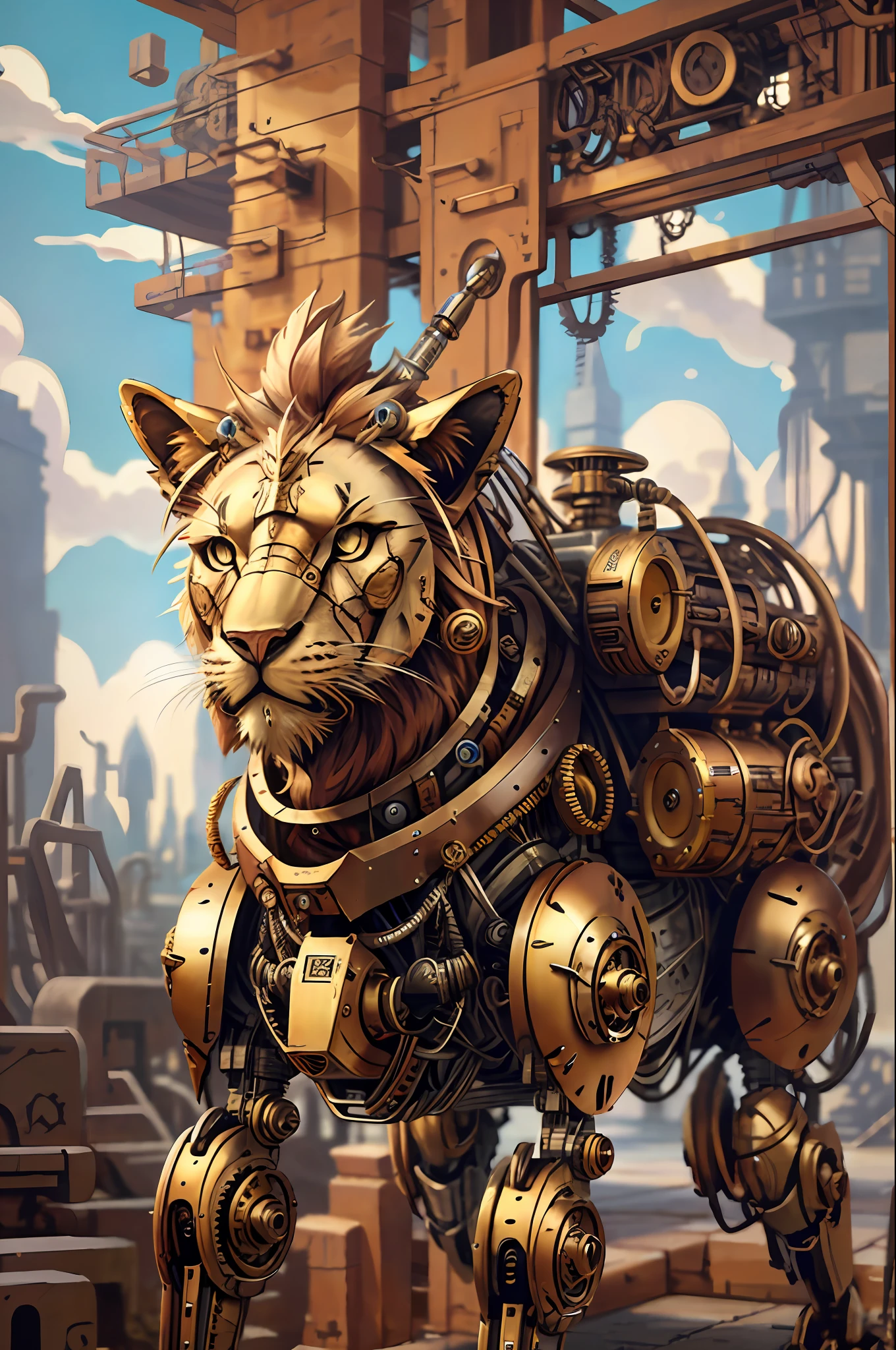 cog, meccog, a cyborg lion, epic, hdr, hyperdetailed, cinematic,