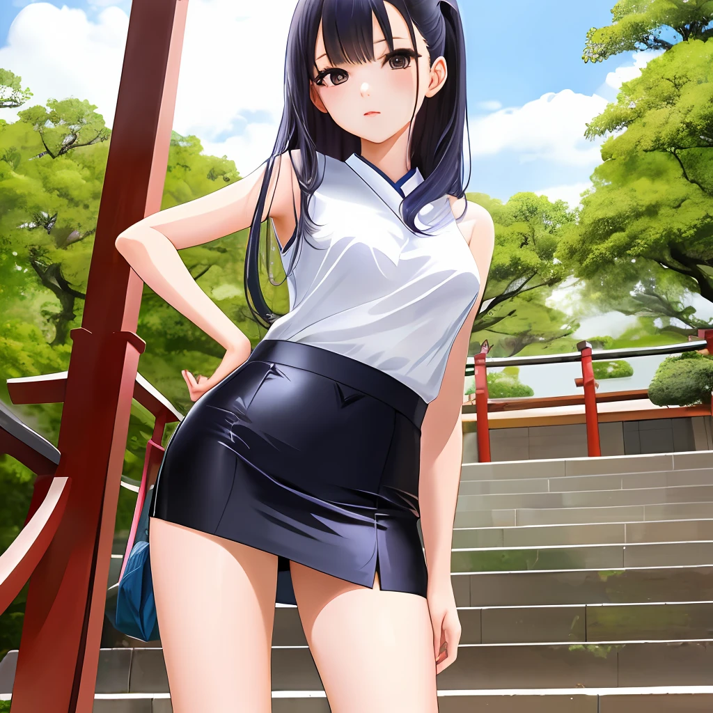 1girl, Yankee, Extraordinary beauty, Japan, Tight skirt, Deep, Slender, Fox eyes, Staring, Beautiful breasts, Small face, Thin legs, Nose muscles, Beautiful skin, Facing forward, Sexy pose, Park