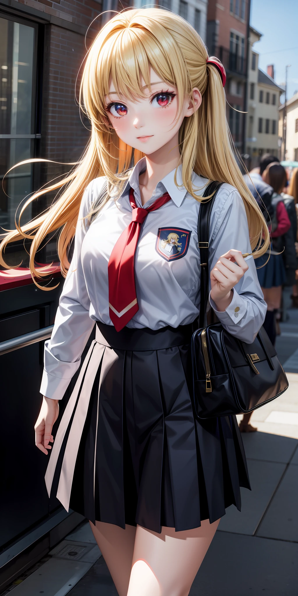 anime, single girl, blonde, red eyes, school uniform