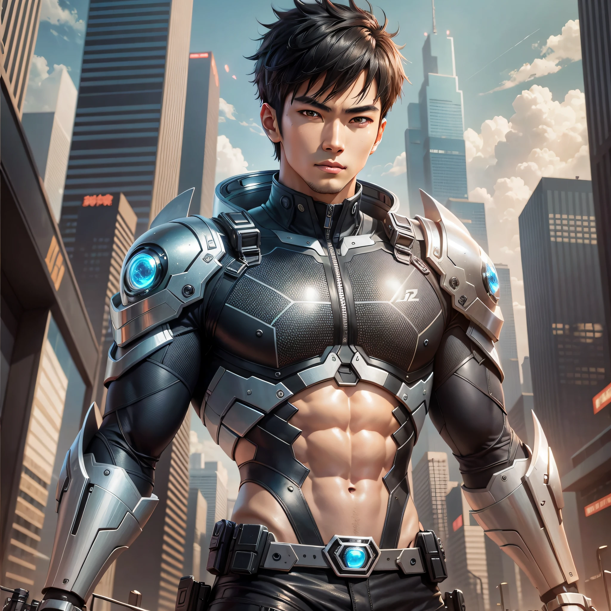 Asian, sci-fi, young male, abs, extreme detail, high quality, handsome, anime two-dimensional art style --auto --s2