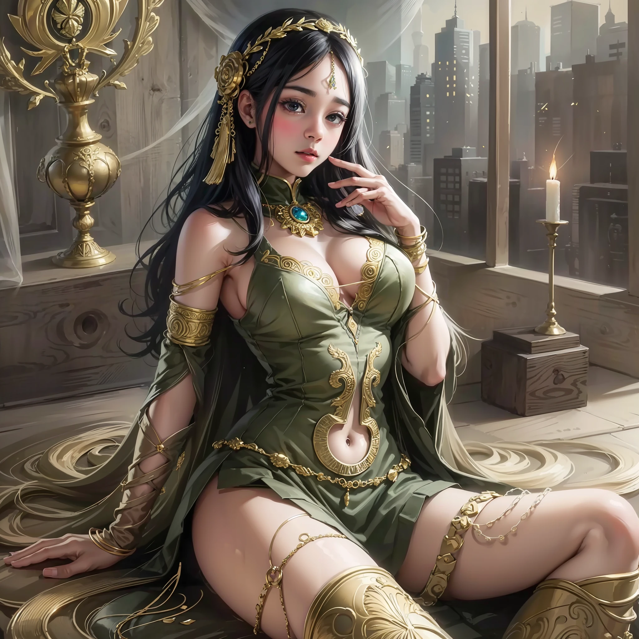 (Masterpiece, Top Quality, Best Quality, Official Art, Beauty and Aesthetics: 1.2), (1girl), Extreme Detail, Colorful, Highest Detail, Official Art, Unified 8k Wallpaper, Ultra Detailed, Beautiful and Aesthetic, Beautiful, Masterpiece, Best Quality, (Zentangle, Mandala, Tangle, Entangle), Holy Light, Gold Leaf, Gold Leaf Art, Glitter Drawing, PerfectNwsjMajic, Thin Waist, Big Breast, Thin Leg. Not exposed --auto --s2