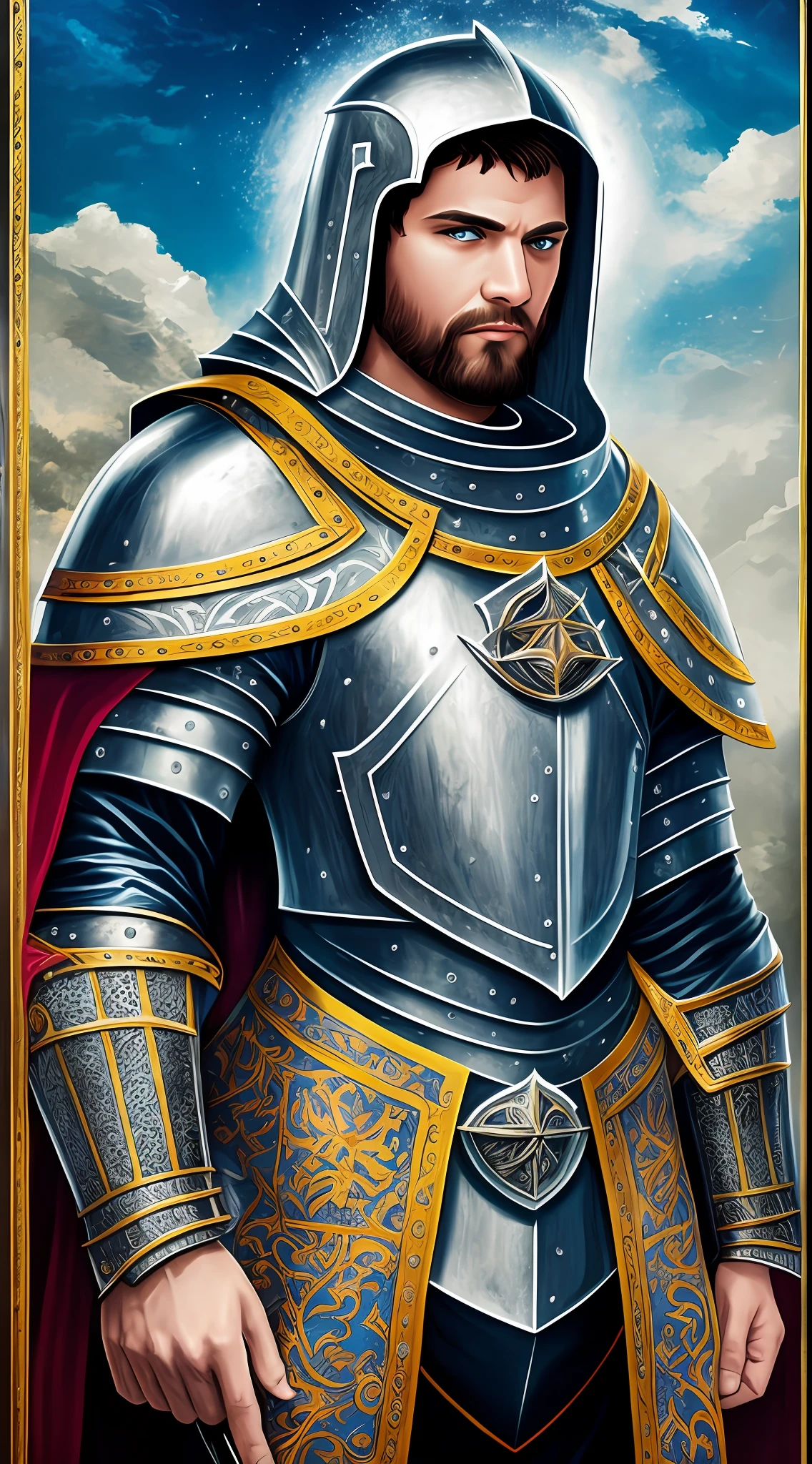 [Masterpiece], A Knight of the Medieval Fantasy World, inspired by T-shirt Design, with 32k quality, with Illustration style, masterpiece made with Vibrant Colors, captured by DSLR Camera, in a total and centralized frame, maximum quality, maximum detail, and a wide view of the masterpiece, on a smooth white background. --auto --s2