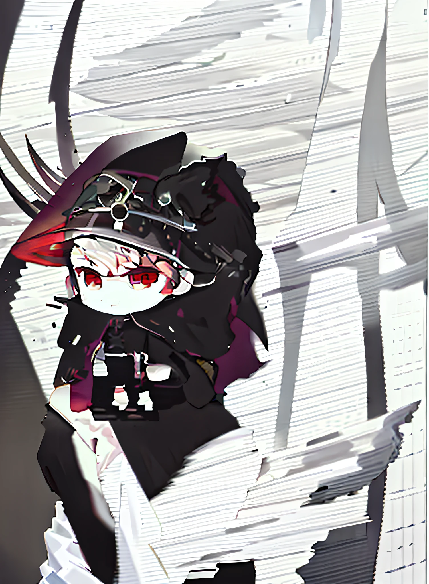 Shows a grim landscape painting with characters in the picture, the characters are cold, the eyes are looking into the distance, the expression is grim, and the background is terrifying