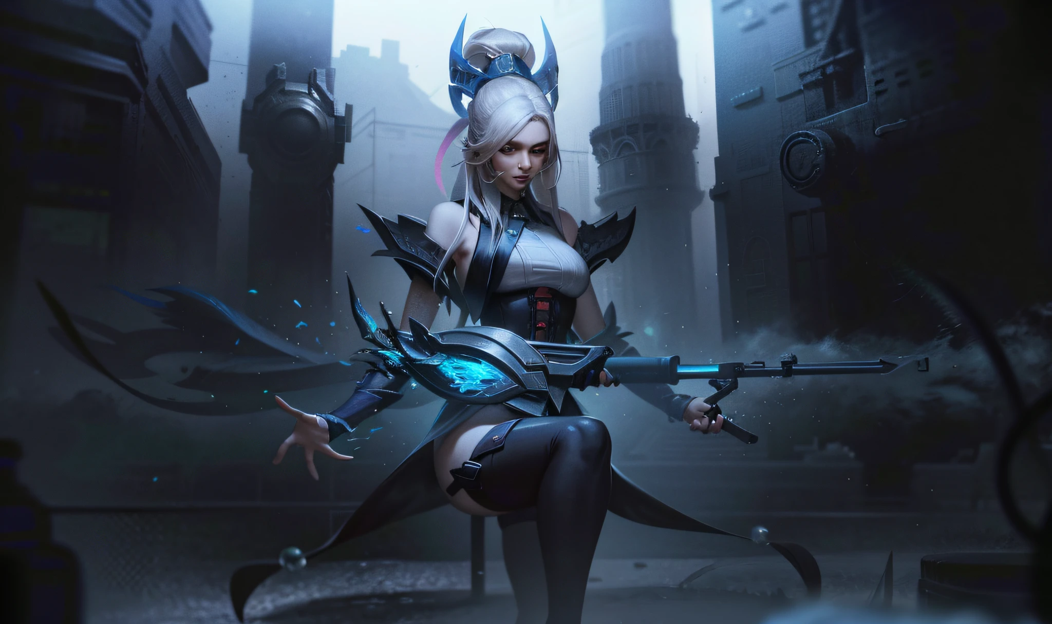 Realism style, close-up of a woman holding a gun, concept art | art germ, riot game concept art, League of Legends concept art.