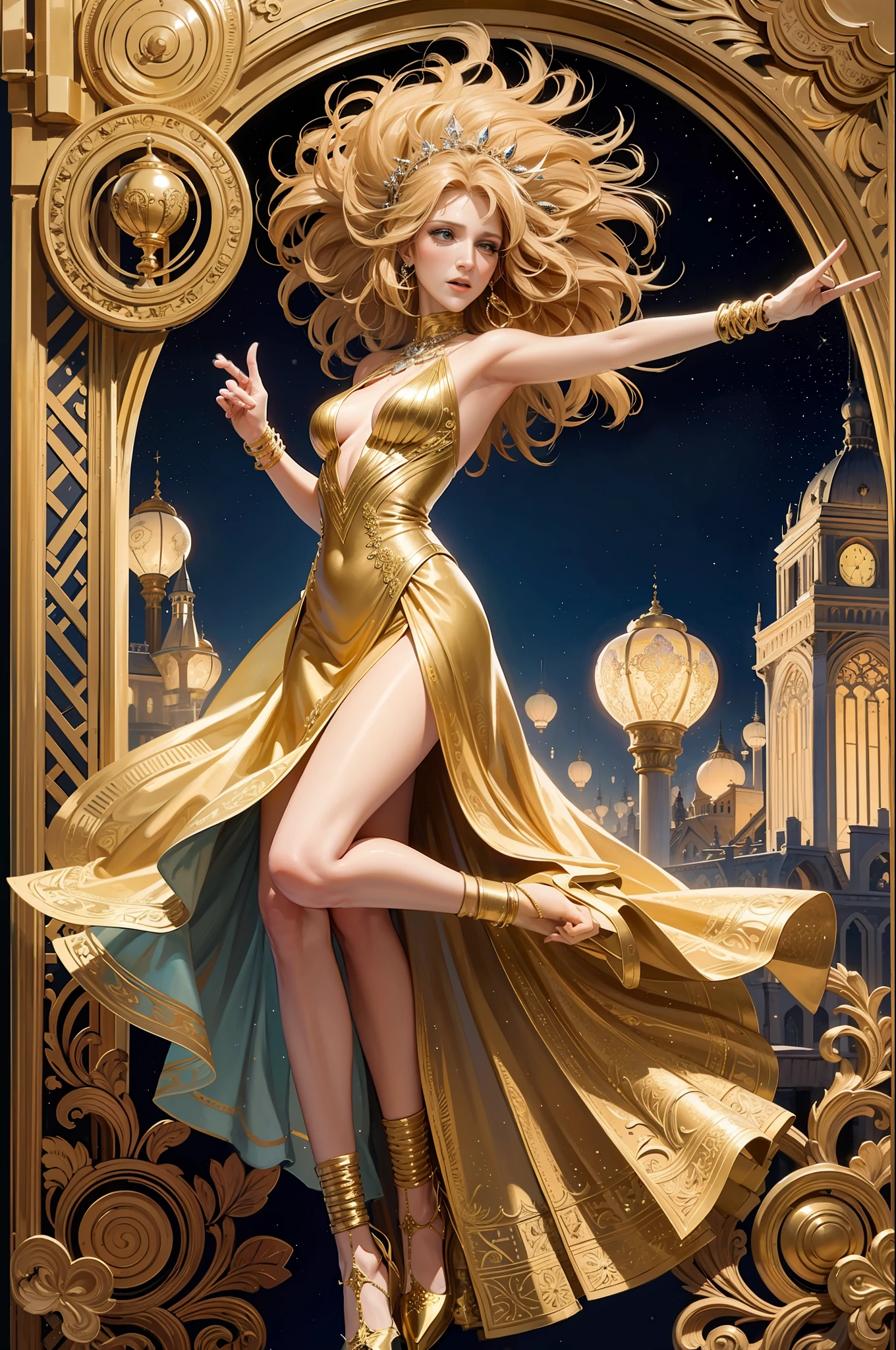(Celine Dion, masterpiece, top quality, best quality, official art, beautiful and aesthetic:1.2), Celine Dion, extreme detailed,colorful,highest detailed, official art, unity 8k wallpaper, ultra detailed, beautiful and aesthetic, beautiful, masterpiece, best quality, (zentangle, mandala, tangle, entangle) ,holy light,gold foil,gold leaf art,glitter drawing, PerfectNwsjMajic