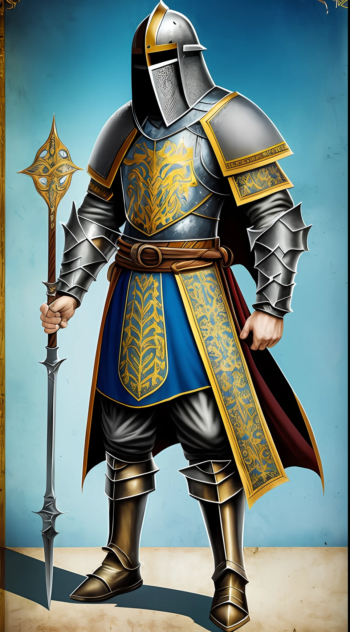 [Masterpiece], A knight of the medieval fantasy world, inspired by T-shirt design, with 32k quality, with Illustration style, masterpiece made with Vibrant Colors, captured by DSLR Camera, in a total and centralized frame, maximum quality, maximum detail, and a wide view of the masterpiece, full body. on a plain white background::1 --auto --s2