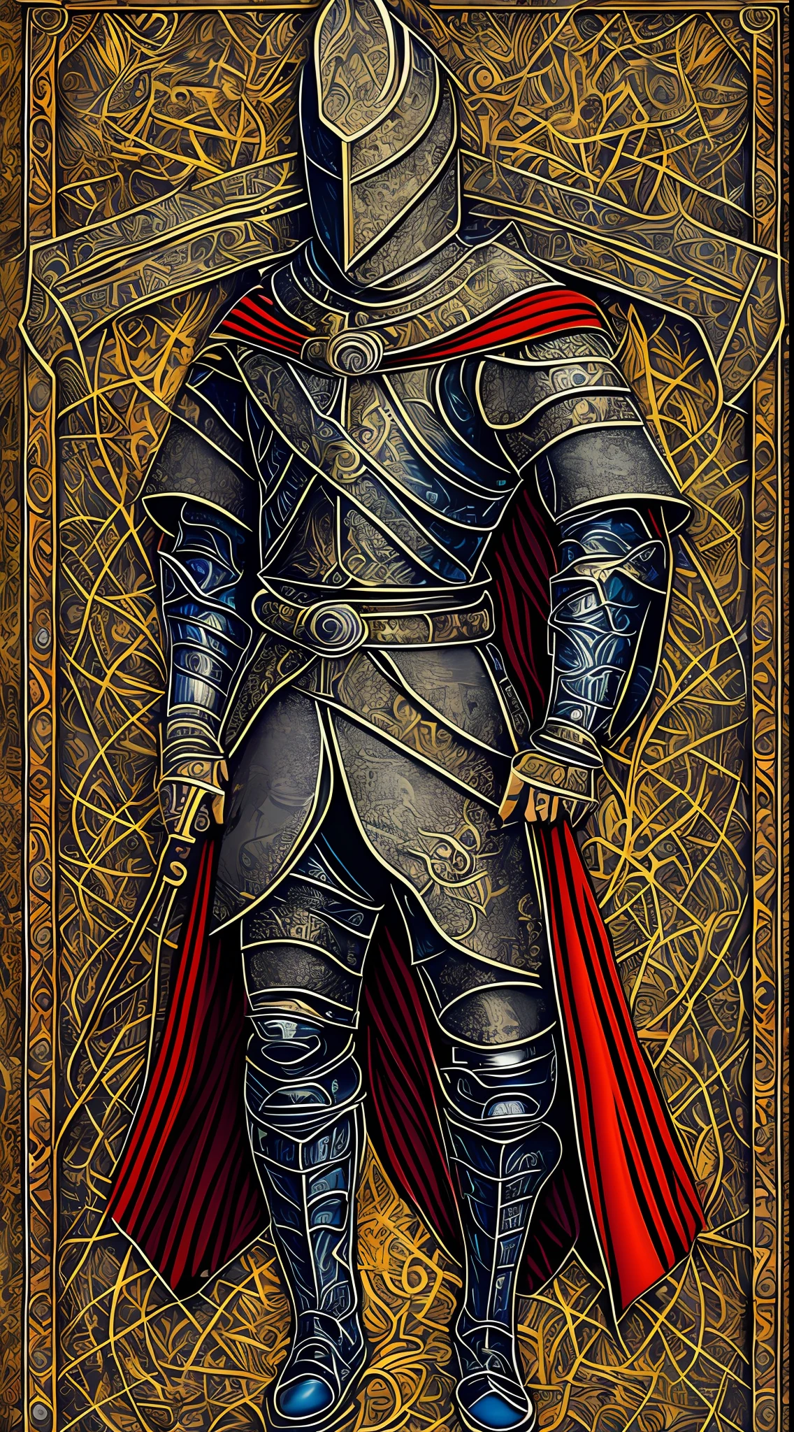 [Masterpiece], A knight of the medieval fantasy world, inspired by T-shirt design, with 32k quality, with Illustration style, masterpiece made with Vibrant Colors, captured by DSLR Camera, in a total and centralized frame, maximum quality, maximum detail, and a wide view of the masterpiece, full body. on a plain white background::1