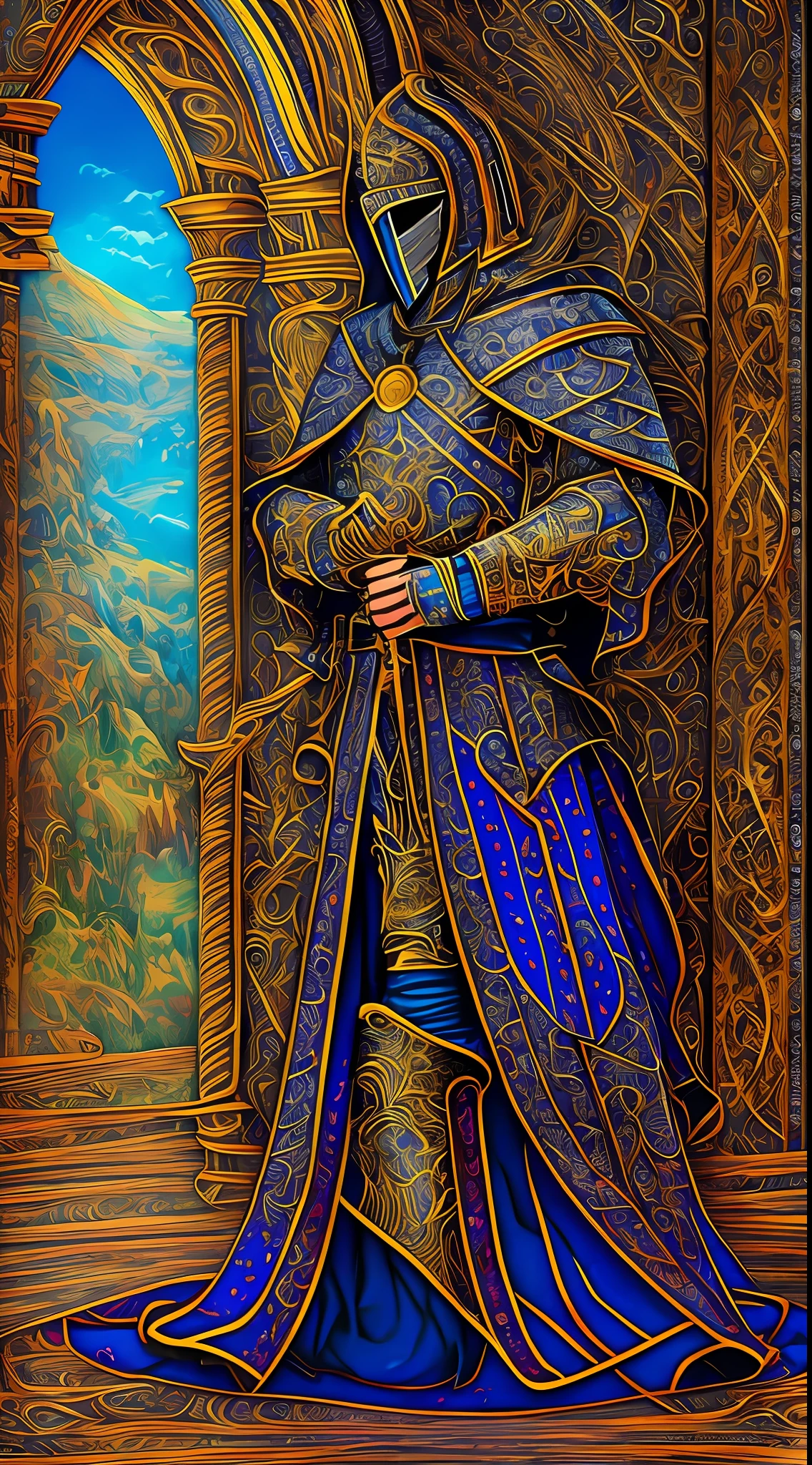 [Masterpiece], A knight of the medieval fantasy world, inspired by T-shirt design, with 32k quality, with Illustration style, masterpiece made with Vibrant Colors, captured by DSLR Camera, in a total and centralized frame, maximum quality, maximum detail, and a wide view of the masterpiece, full body. on a plain white background::1