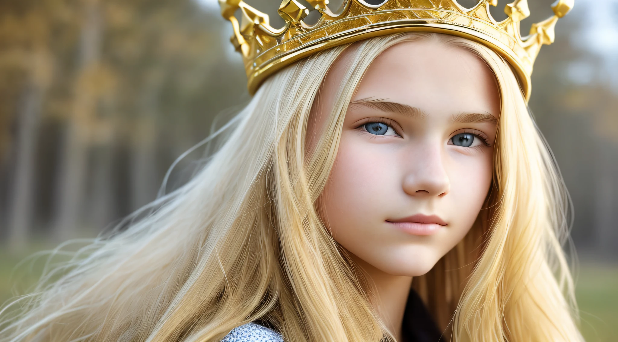 WITH LONG BLONDE HAIR, A closeup, CROWN.