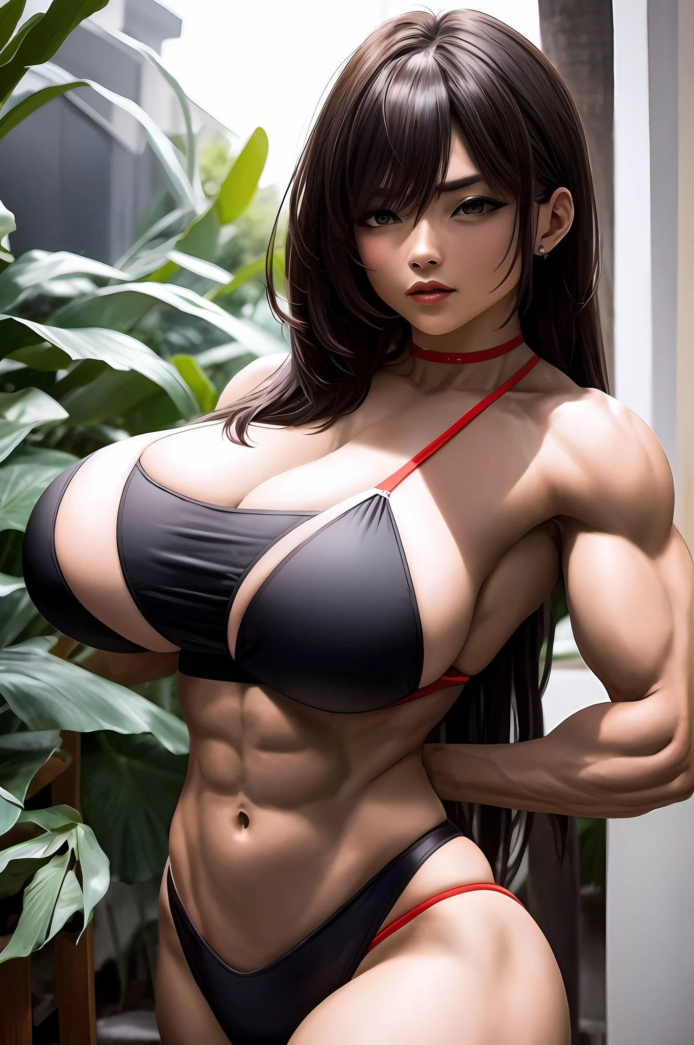 Close up portrait of person in bikini posing for photo, sexy muscular upper body, muscular girl, beautiful upper body, very beautiful. big muscles, women and muscles, sexy black dress, muscles, perfect body, muscles, huge muscles, muscular!!, strong and muscular, split, muscular, powerful and huge, muscular, fitness model, strong physique