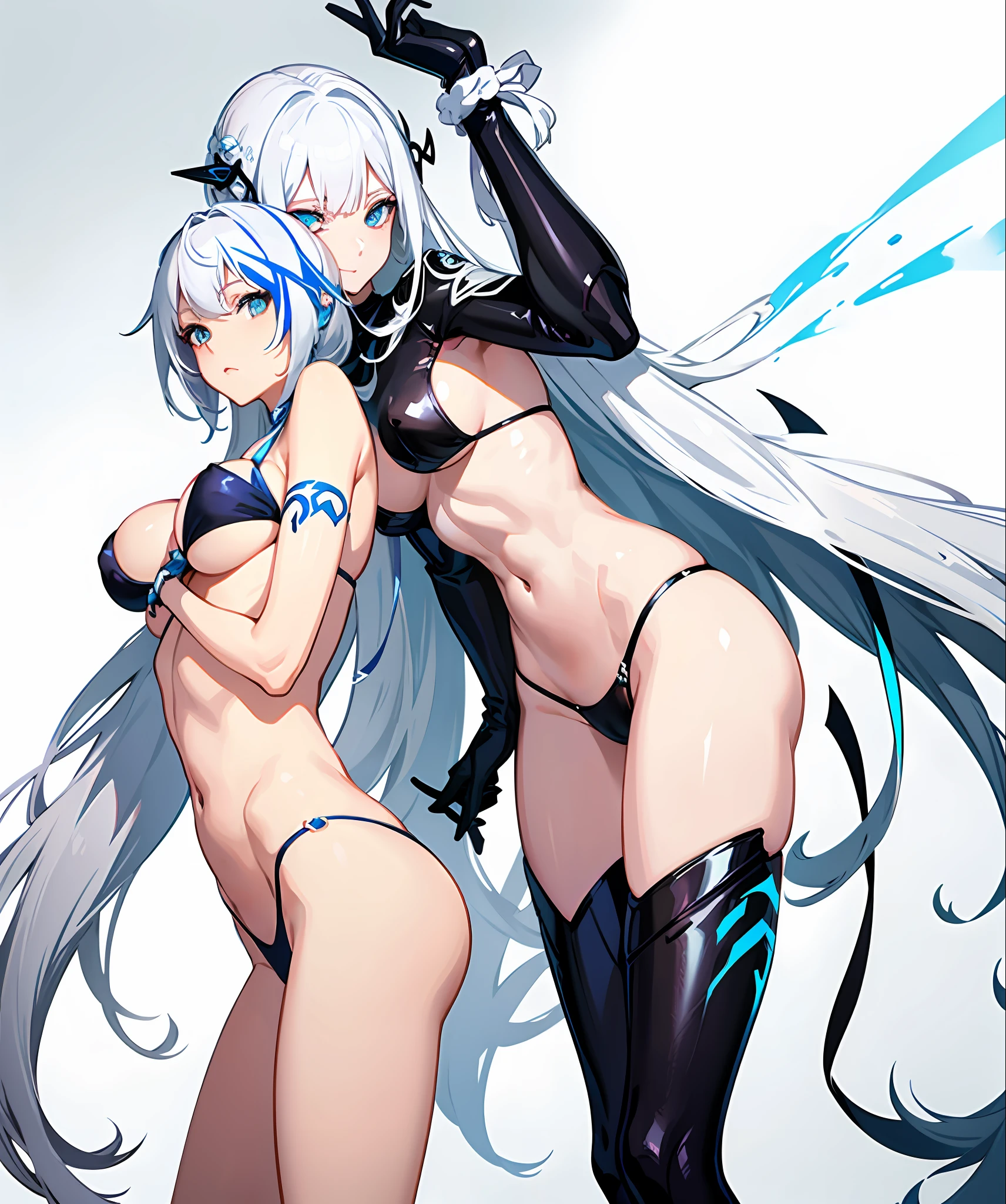 sexy, white hair, medium breast, blue eye, side tie bikini, slim legs, long hair