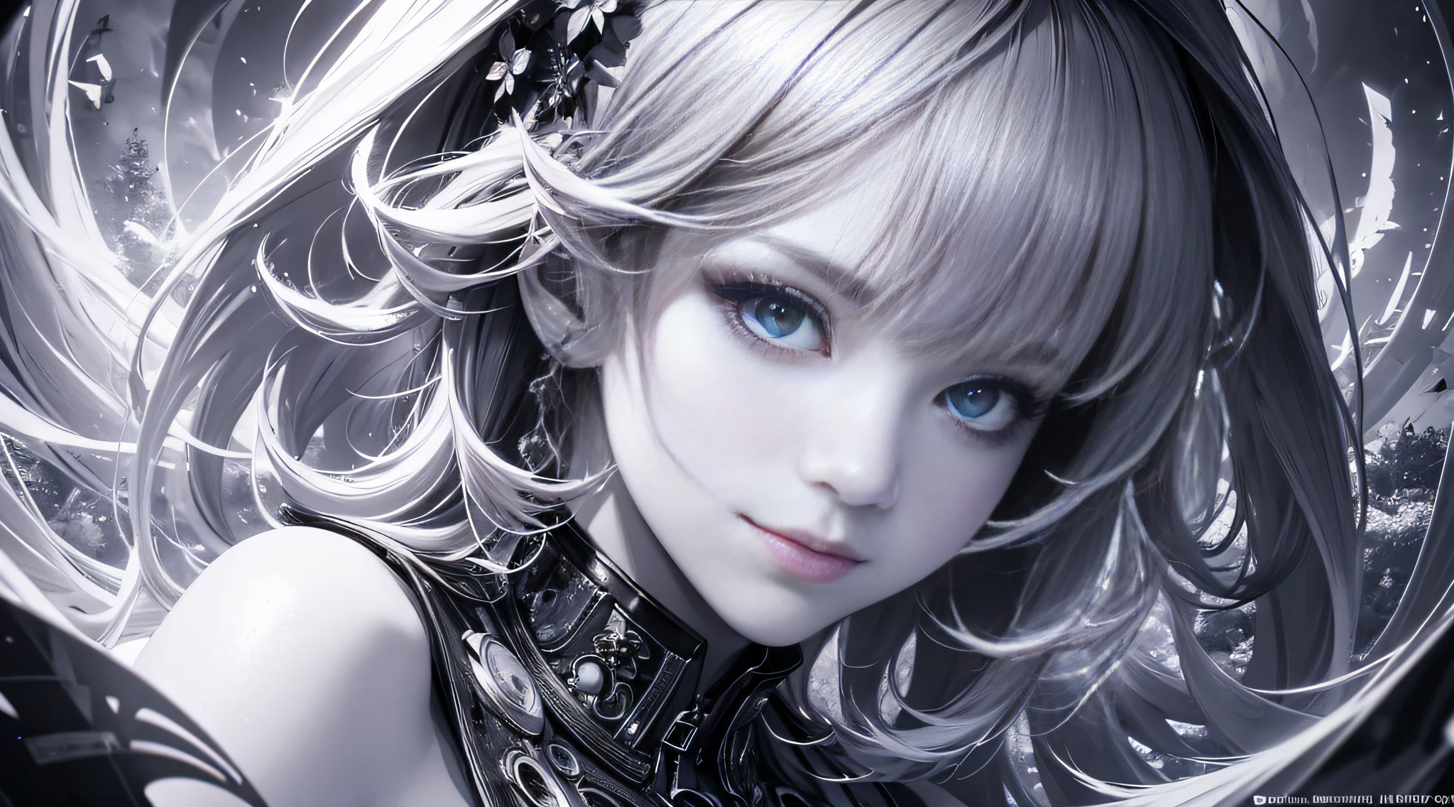 Masterpiece, best quality,young beautiful girl, ultra detailed, official art,unity 8k wallpaper, 
Smirk，
solarization, (inverted tones):1.2,

experimental photography, surreal contrast,

striking visuals, artistic abstraction
