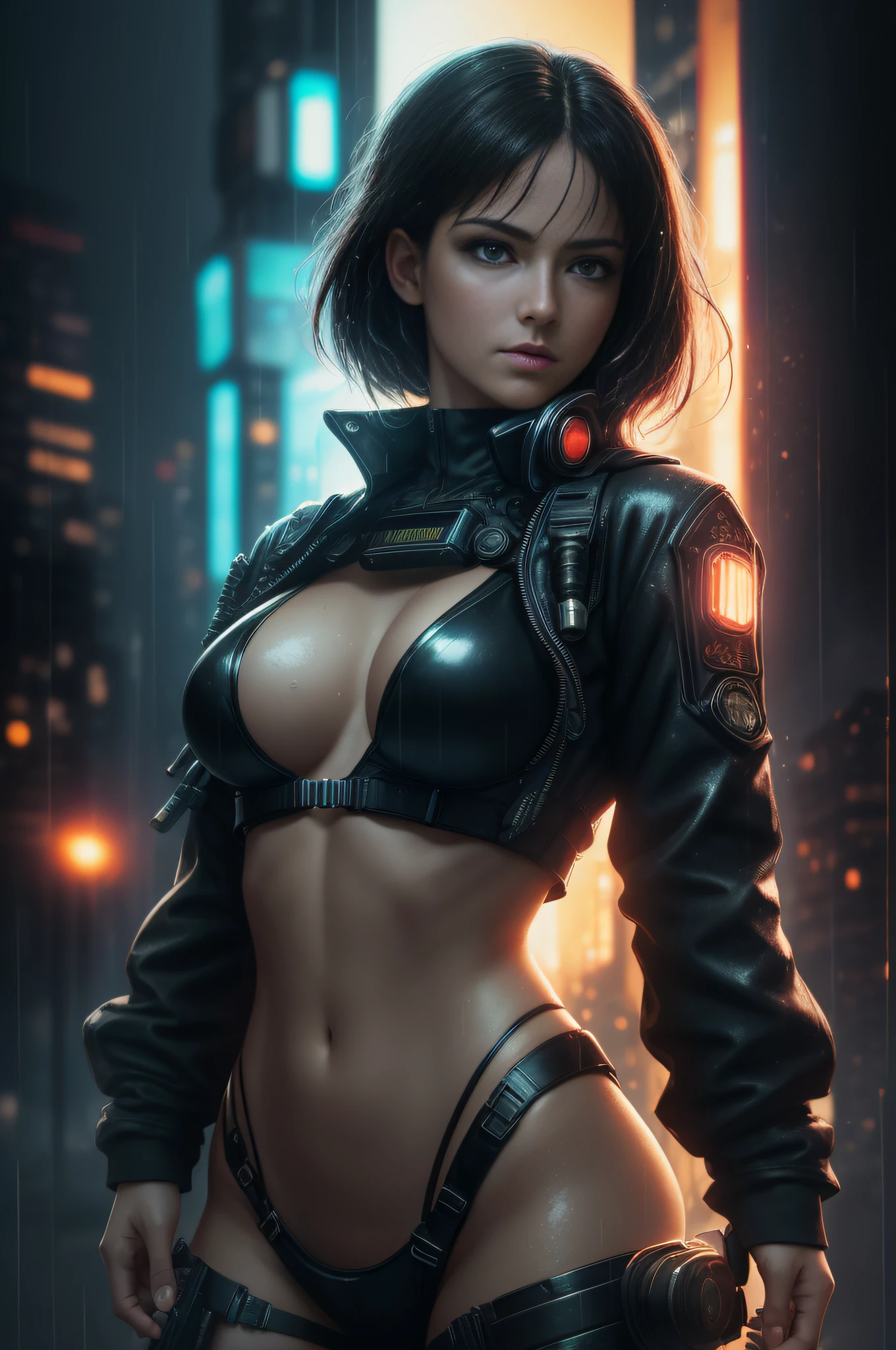 (Masterpiece)+, (Best Quality)+, (Complex Detail)+, CyberpunkMasterpiece, Best Quality, High Definition, Realistic, Woman, Firefighter, Rainy Wet Weather, Soaking Wet Skin, Raindrops, Thunderstorm, Blade Runner, Dystopia, Science Fiction, Biomechanical Details, Bright Neon Lights, Dark Threatening Buildings, Bare Chest, Big Chest Muscles, Pale Skin, Pulled Down, Short Black Hair, ((Young))
Lens flare, camera artifact, professional photographer, 4k, HDR, longitudinal symmetry --auto --s2