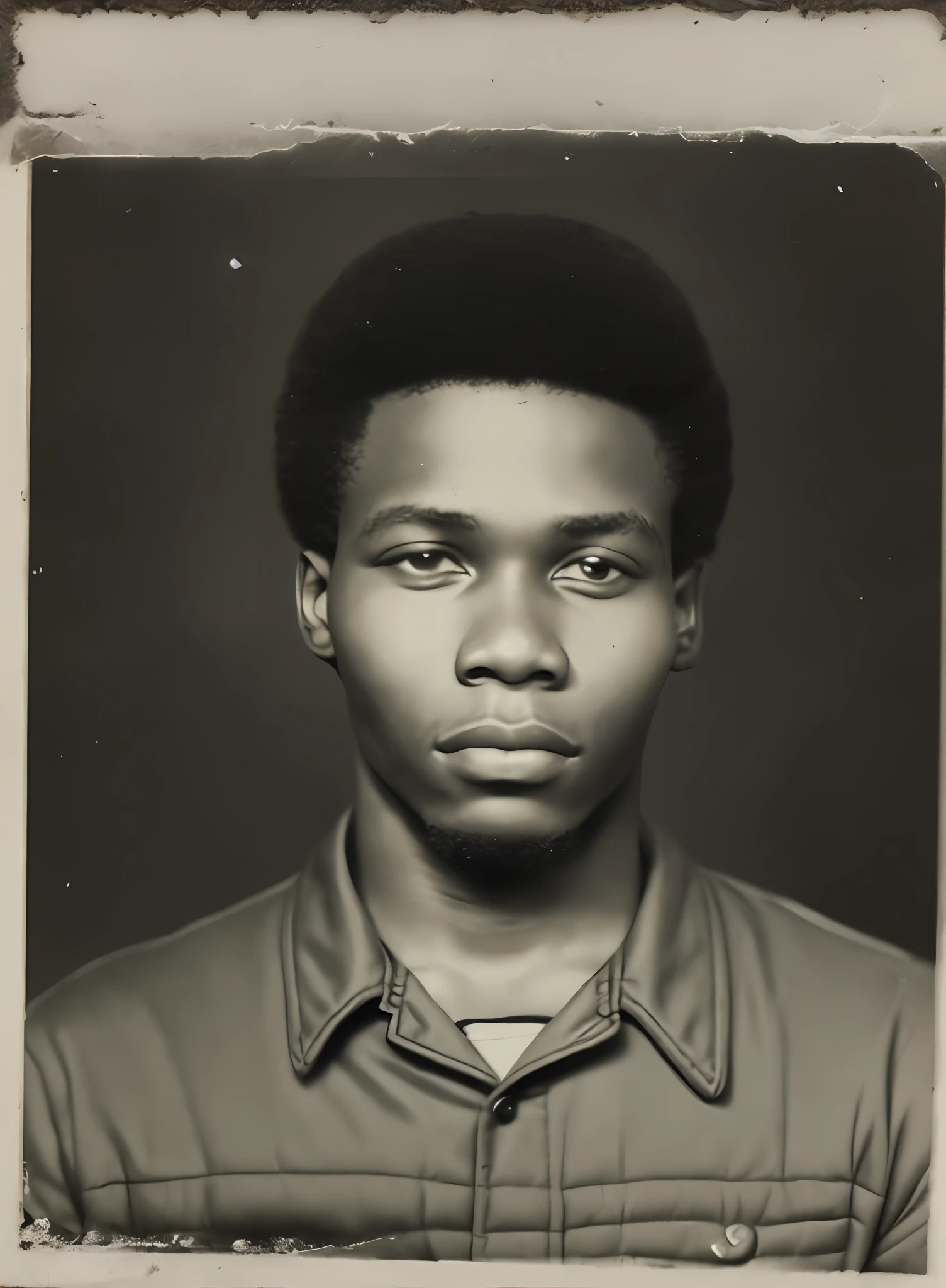 a close up of a black and white photo of a man, around 1 9 years , david uzochukwu, adebanji alade, george pemba, classified photo, taken in the late 1970s, aged 2 5, biological photo, profile picture, album photo, archived photograph, photo of a man