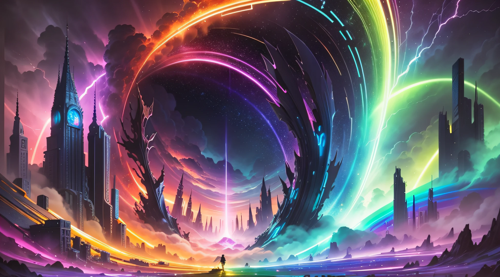 Best Quality), 4K, Super Detailed, (Dynamic Composition:1.4), Highly Detailed, Colorful Detail, ( Rainbow:1.2), (Glow, Atmospheric Lighting), Dreamy, Magical, (Solo:1.2) --auto --s2