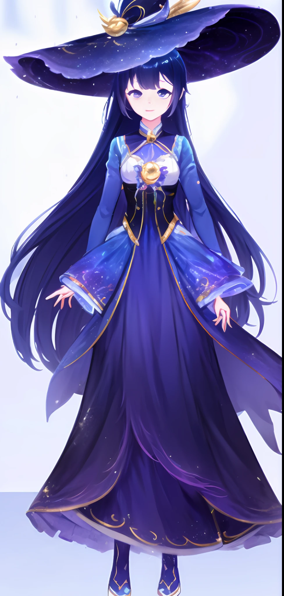 AVAKuma OC anime girl in a blue dress with a blue tail and a blue top, lunar themed attire, astral witch clothes, fantasy outfit, beautiful celestial mage, full body xianxia, cute anime waifu in a nice dress, costume with blue accents, magic uniform, azur lane style, clear outfit design, clothes themed on a peacock mage, style of magical girl, maybe no panties, peeing self