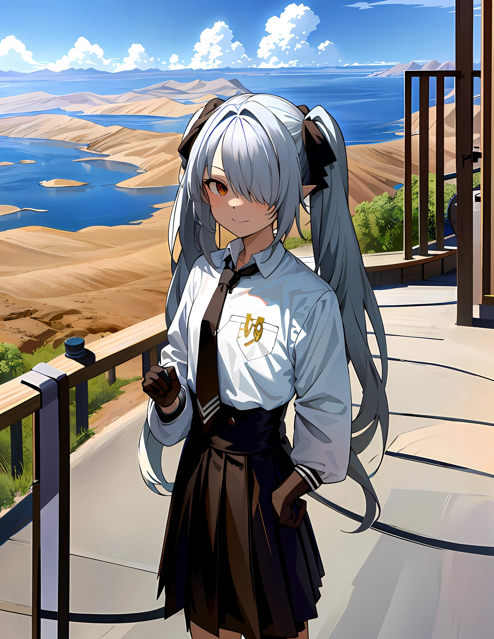 anime girl with long hair and a white shirt and black skirt, from girls frontline, kantai collection style, anime moe artstyle, girls frontline style, girls frontline cg, girl with white hair, perfect white haired girl, white haired, fine details. girls frontline, silver hair (ponytail), from the azur lane videogame, white haired deity, white-haired