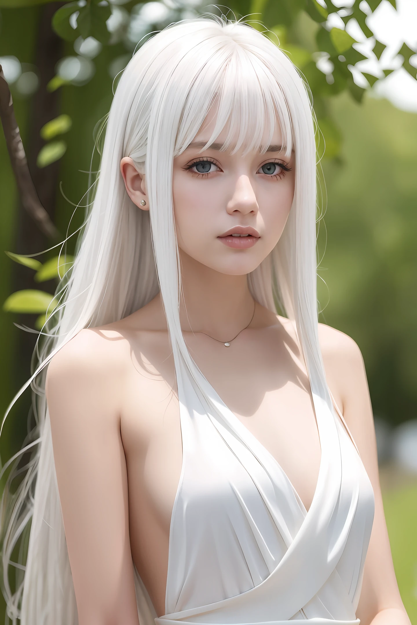White hair, beautiful girl two-dimensional white silk
