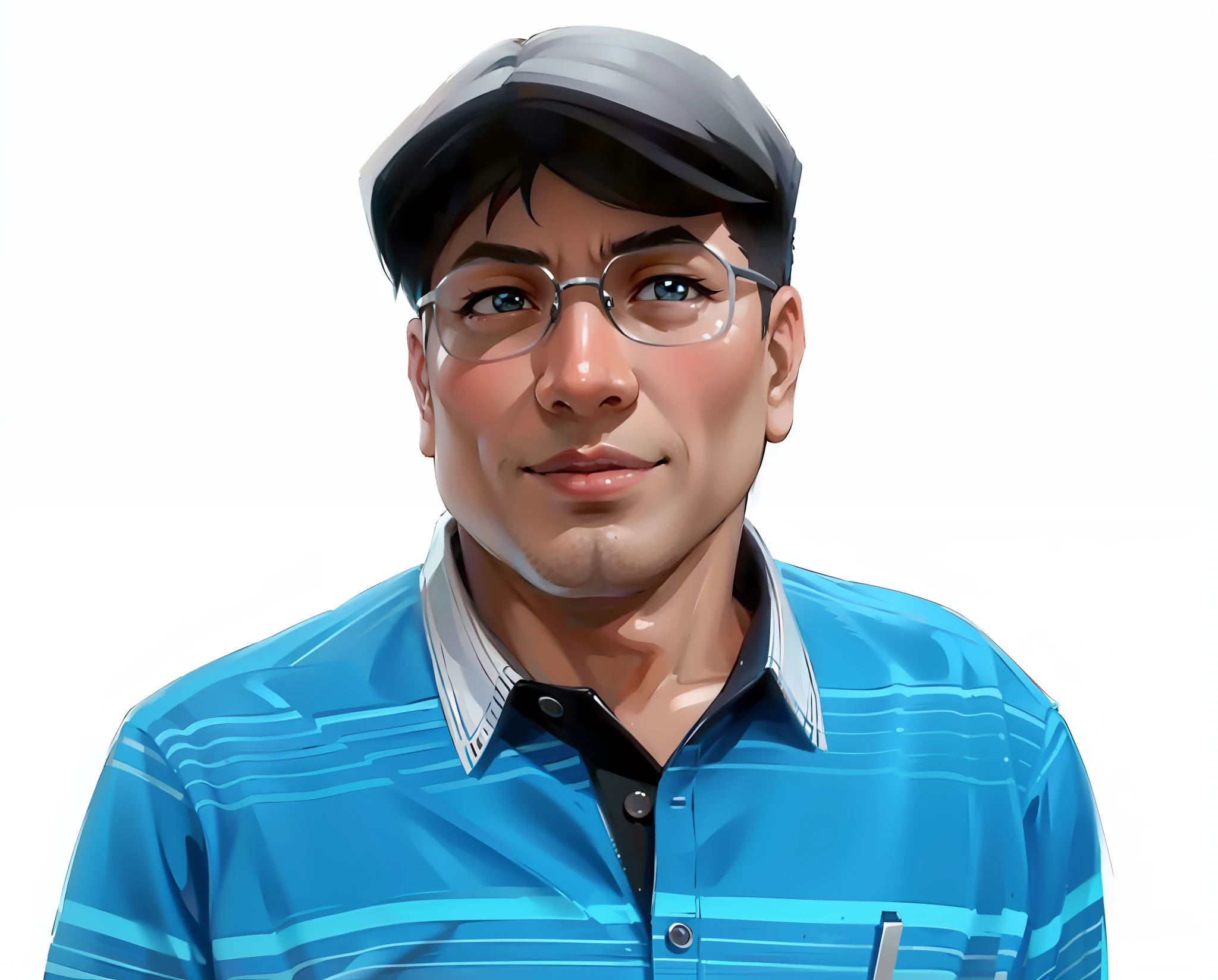 (Masterpiece), (Best Quality: 1.0), (Ultra High Resolution: 1.0), Detailed Illustration, 8K, 1Boy, Anime Boy, Chubby, Chubby, Chubby, Blue Suit Wearing, Smile, Detailed Face, Perfect Face, Anime Eyes, Detailed Eyes, Black Eyes, Glare, Detailed Hair, Short Black Hair, Hair Highlights, Very Detailed, Anime Style, Soft Light