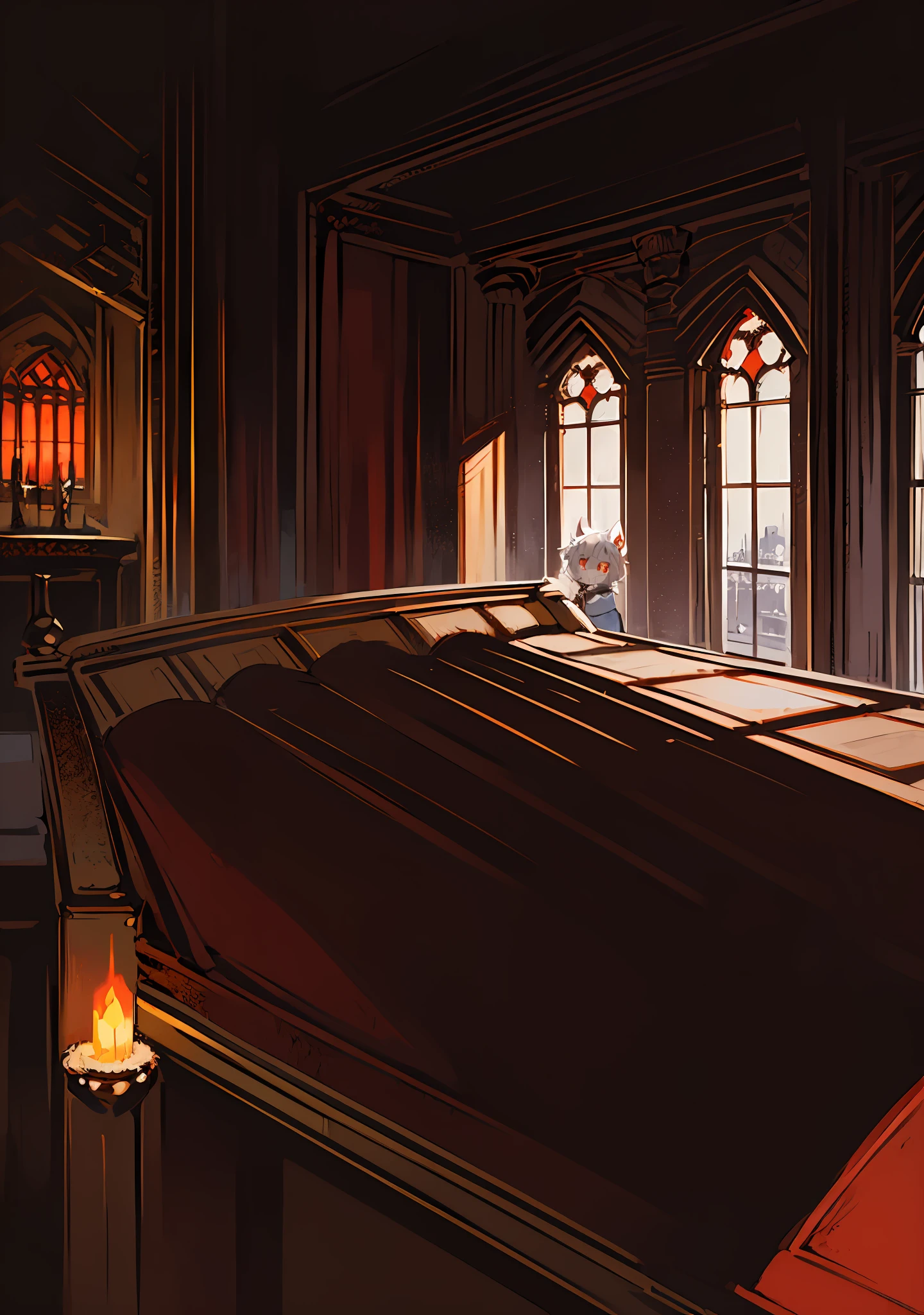 (dark environment:0.8),masterpiece, high quality, absurd res, digital painting \(artwork\), by dagasi, yupa,kiyosan,(anthro,fluffy fur,character focus:1.1),anthro male cat,short hair,portrait, bright eyes,panorama,character focus.(detailed background:0.7),solo,furry,furry male ,male focus,anthr,(Full body fur, fluffy tail, white fur,red eyes,gray hair:1.2),(long canines,vampire, cape:1.2),(interior,night, castle, coffin:1.1)