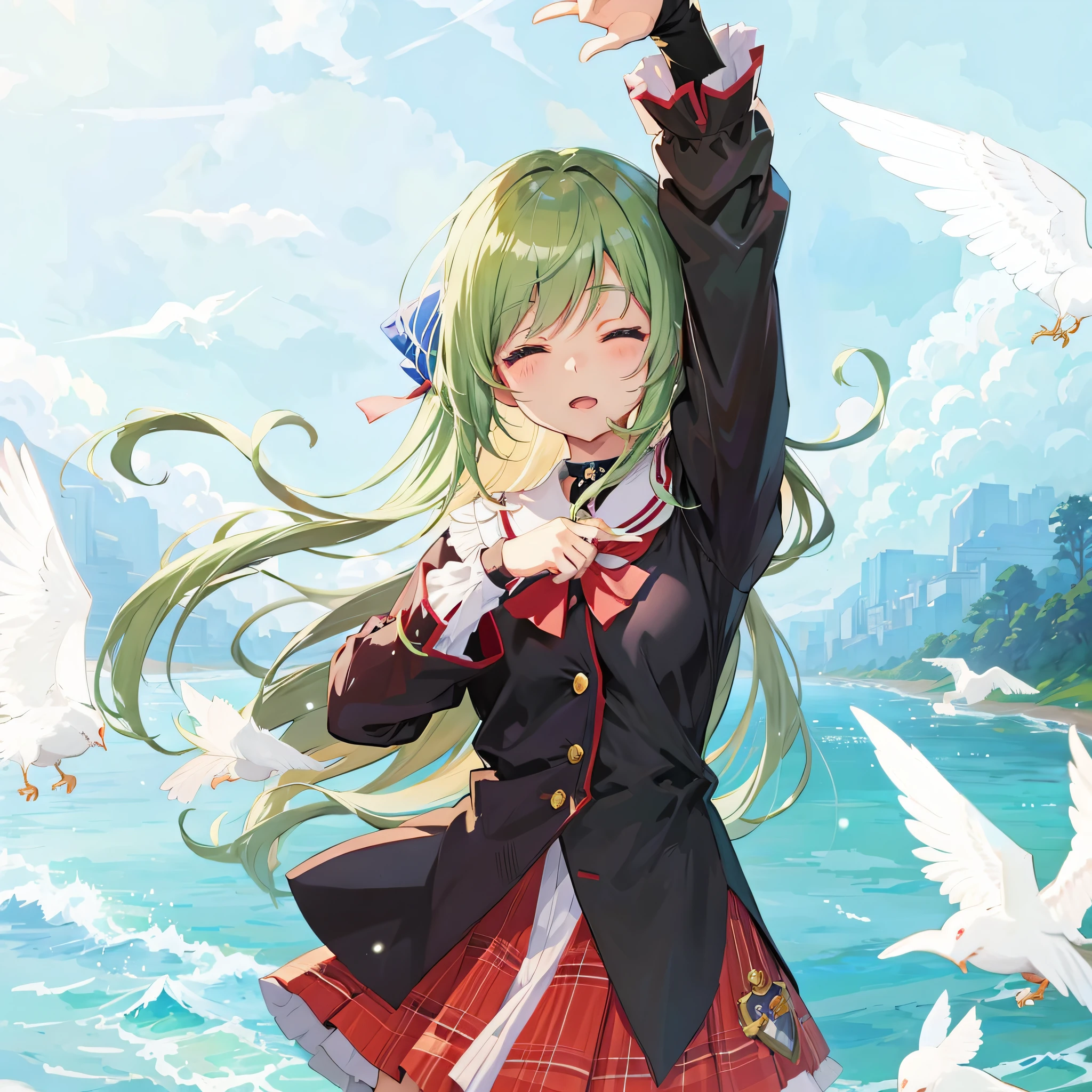 anime girl in a school uniform with birds flying around her, anime visual of a cute girl, kantai collection style, anime best girl, young anime girl, anime girl with long hair, beautiful anime high school girl, beautiful anime girl, hanayamata, cute anime girl, cute anime waifu in a nice dress, smooth anime cg art, splash art anime loli