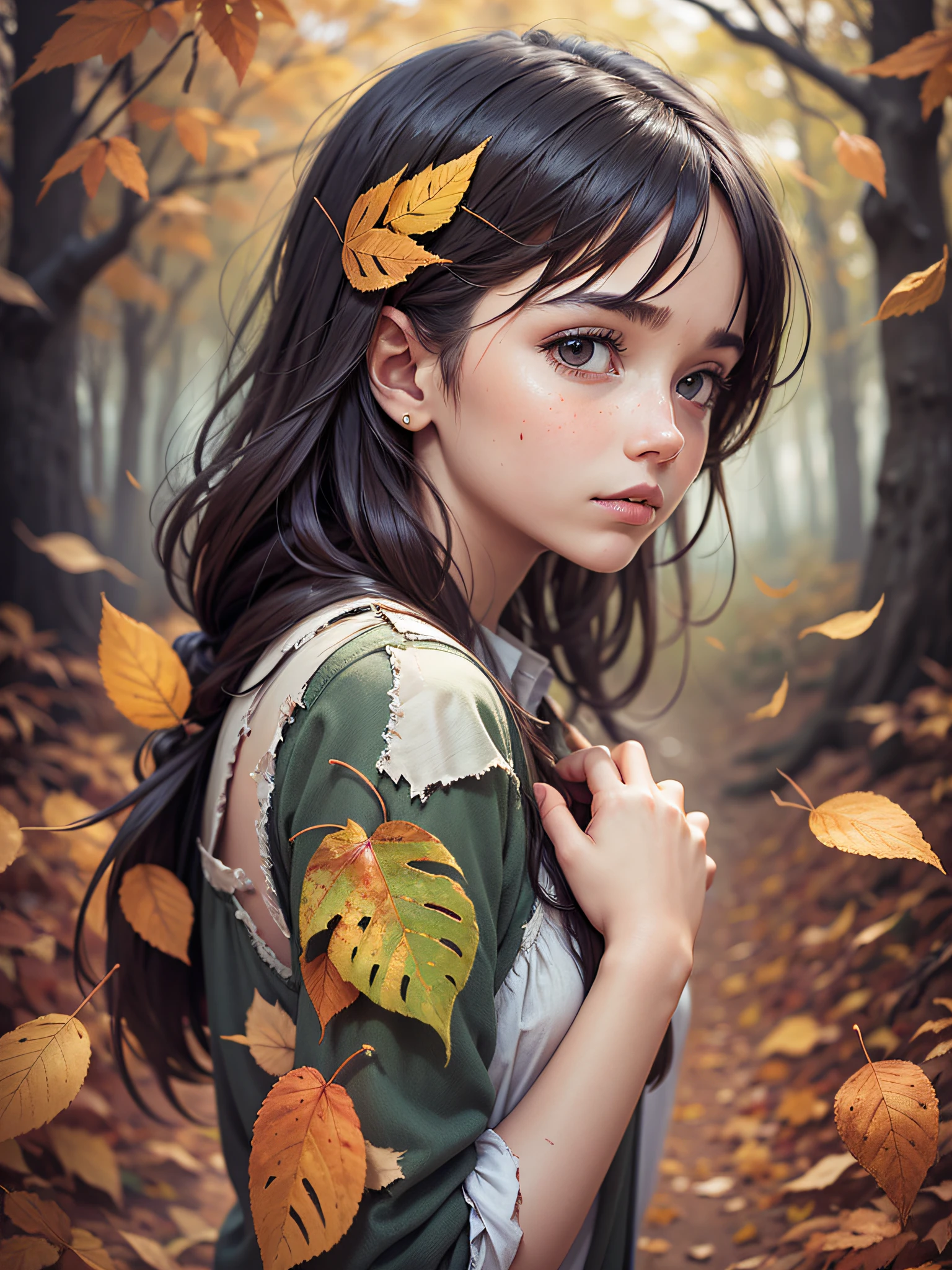 a girl wearing torn leaves