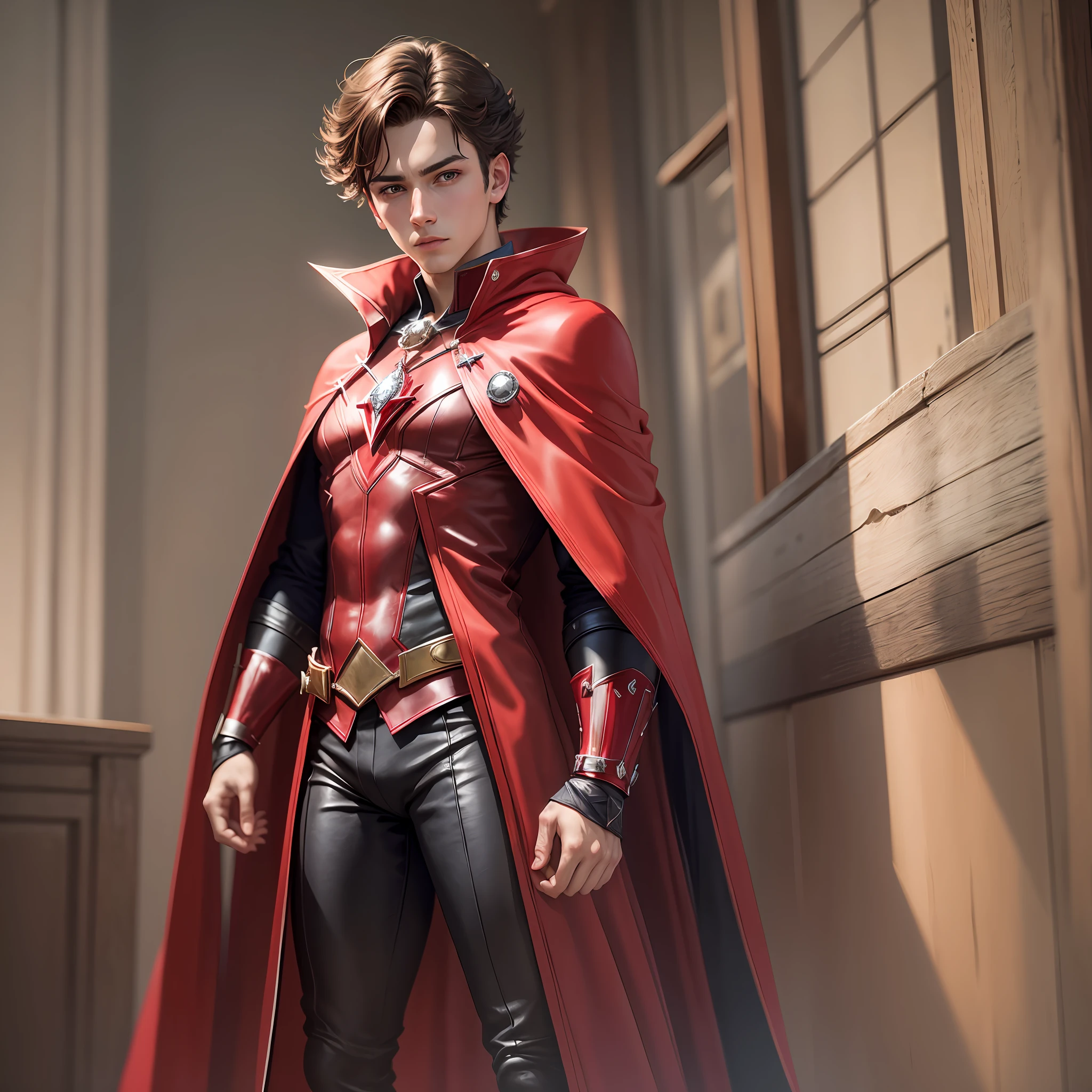 young realistic boy with red outfit and red cape using magic like the scarlet witch --auto --s2