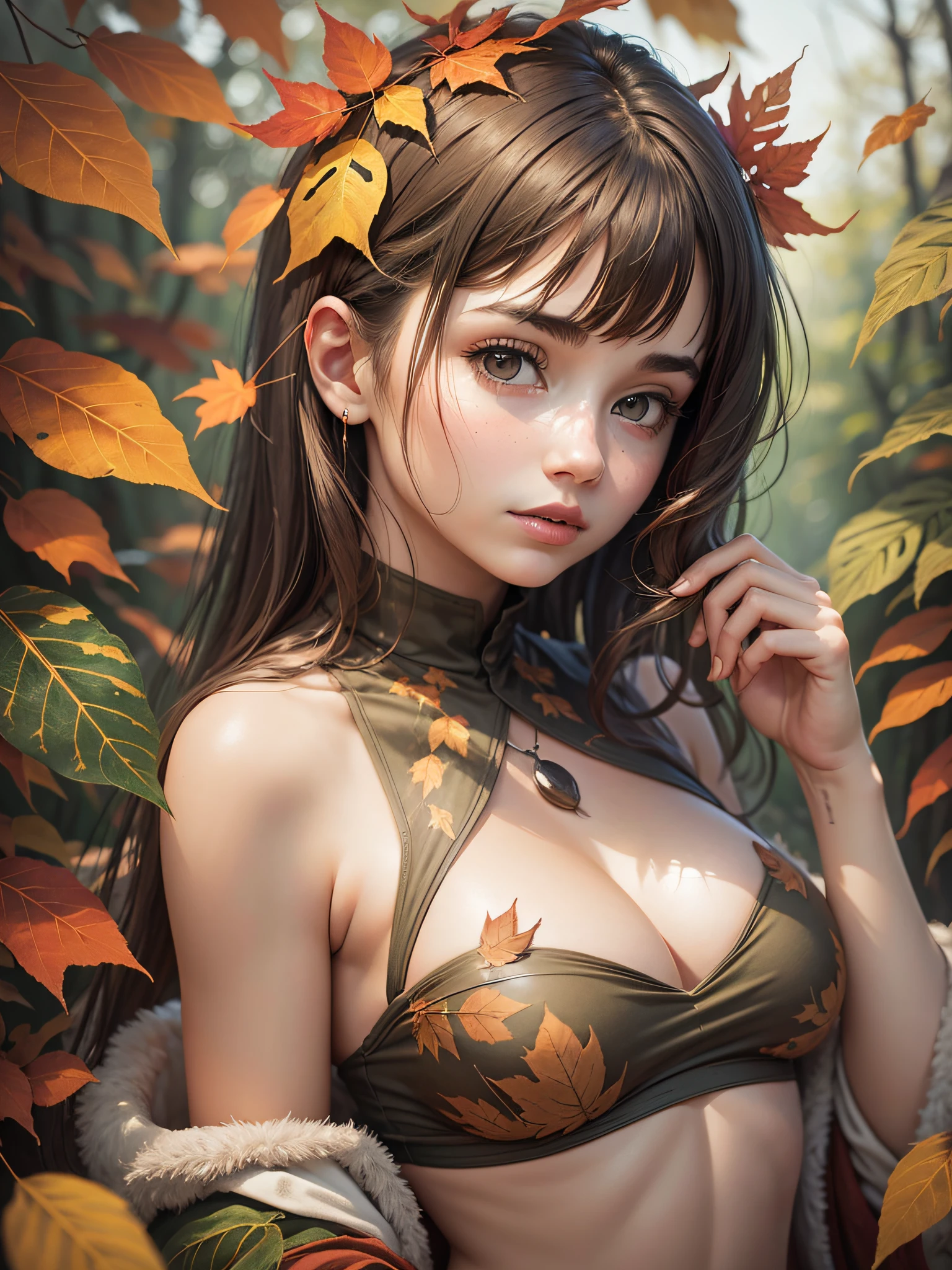 1girl, a adult female wearing leaves, medium breasts