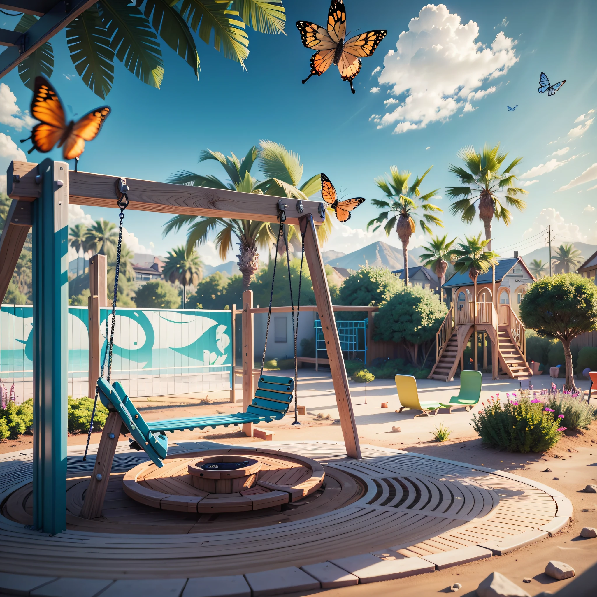 There is a small playground with slides, many butterflies stop on the swing 3D 8k octane rendering, 8K vray rendering, 3d rendering 8 k, 3d rendering 8 k, 3d rendering 8 k shooting, 8k cartoon illustration, 8k CG rendering, 3d 8k rendering, ultra-realistic 8k octane photos, 8k rendering" --auto --s2