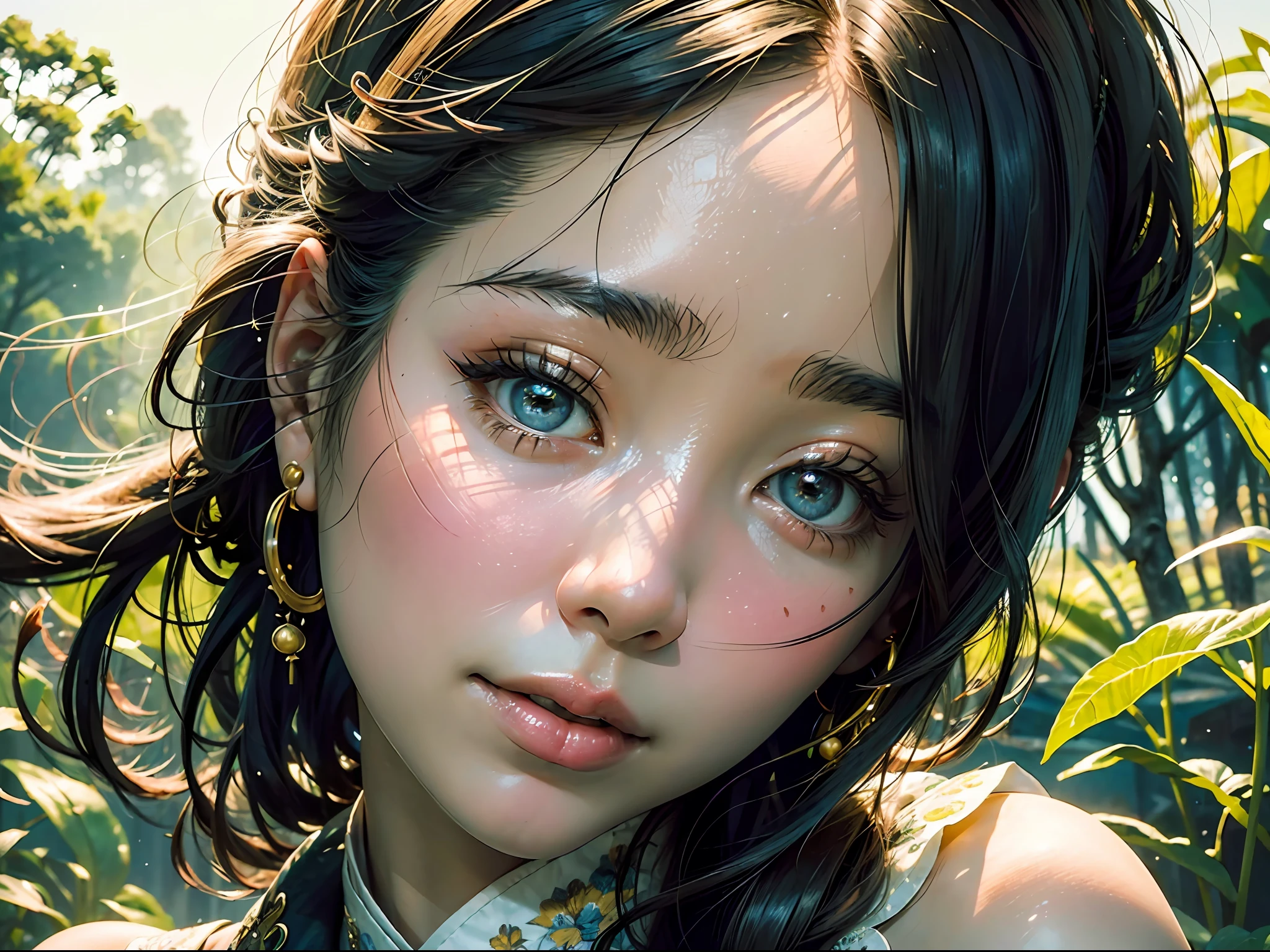 (masterpiece, high resolution, detailed shot:1.4), a captivating photograph capturing the essence of a Chinese teenage girl amidst a vibrant, flower-filled garden, wearing a beautifully intricate Qipao dress, (close-up shot:1.4), showcasing the delicate features of her face and the meticulous craftsmanship of her attire, (perfect lighting:1.4), accentuating her natural beauty and creating a radiant glow that emanates from her.