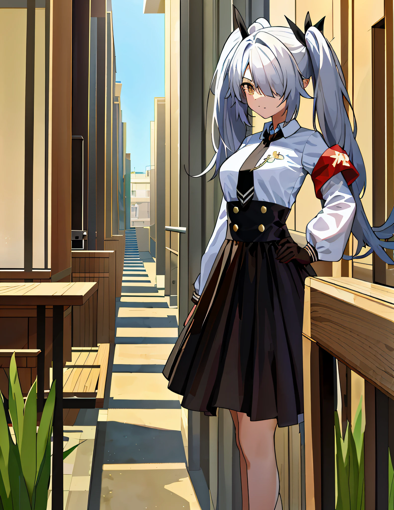 anime girl in a short skirt and white shirt standing on a balcony, kantai collection style, azur lane style, girls frontline style, from the azur lane videogame, from girls frontline, girls frontline cg, characters from azur lane, best anime 4k konachan wallpaper, fine details. girls frontline, anime moe artstyle, anime style 4 k