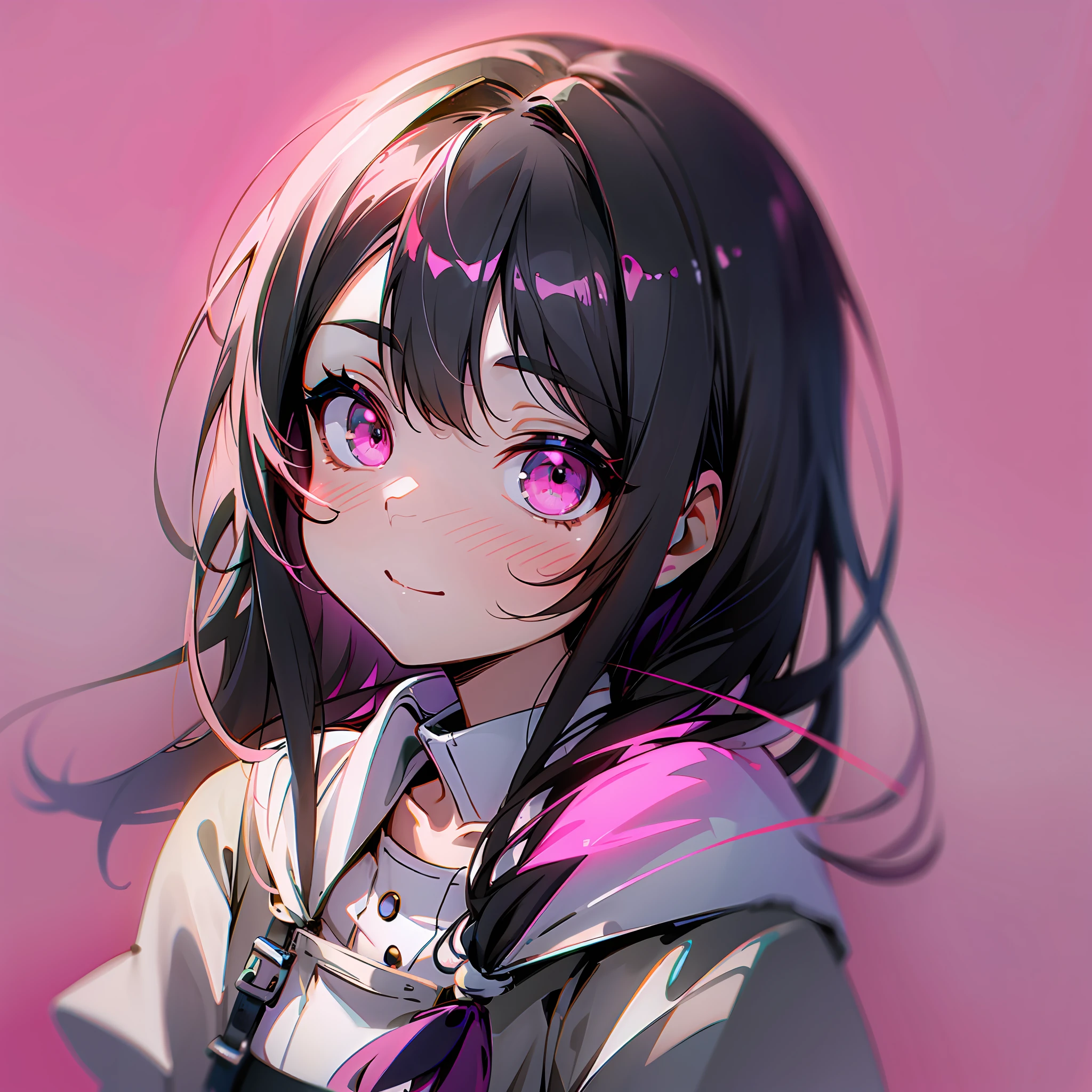 (((highest quality))), illustration, 8k, depth of field, 1loli, cute, pink love eyes, shoulder-length gradient black hair, little devil, extreme shadows, close-up, medium range shot,