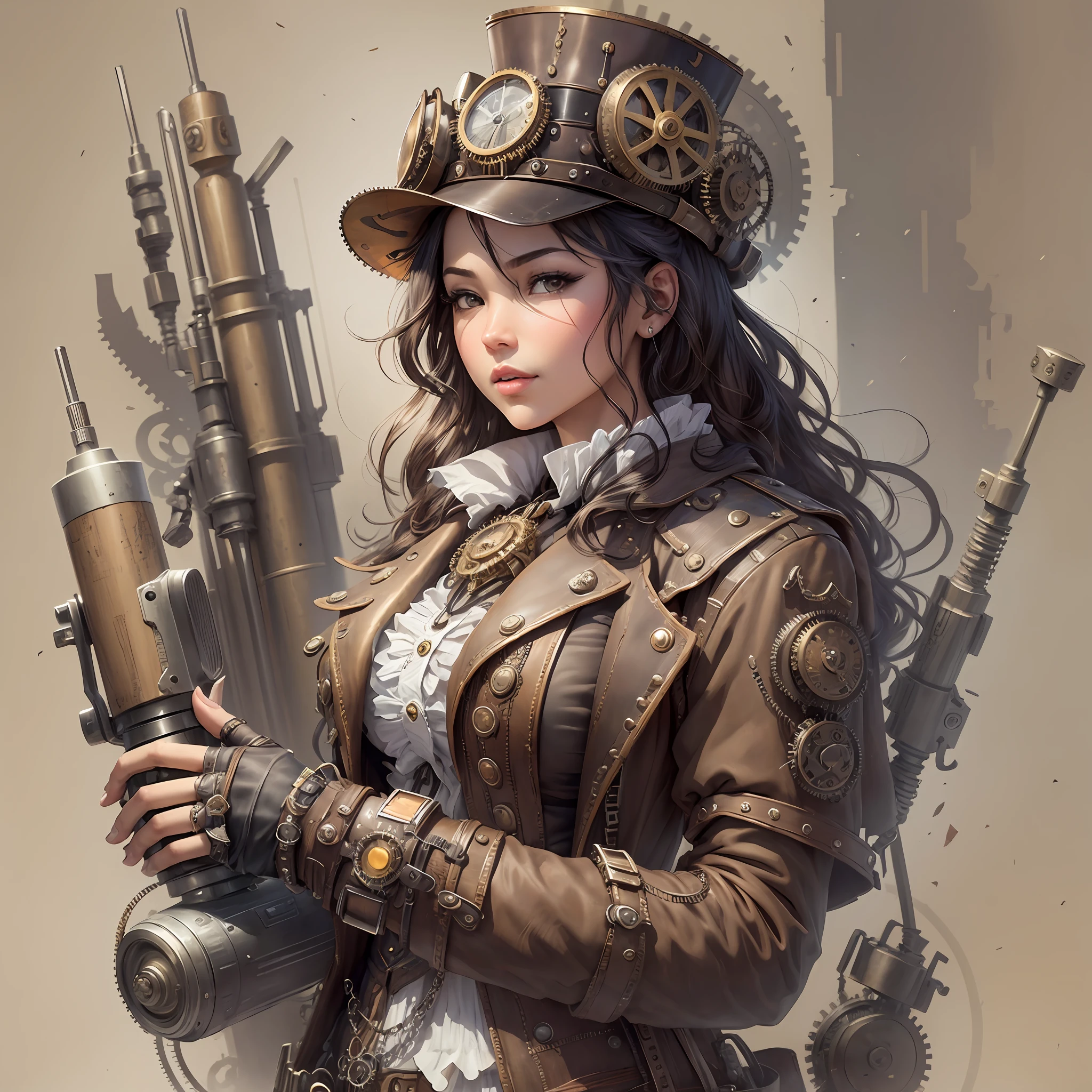 {{Masterpiece}},Best Quality,Illustration,, Sketch,Pencil Drawing,((Sketch Paper Material)),, Brush sketch on background, (((steampunk))), round, machine gun --auto --s2