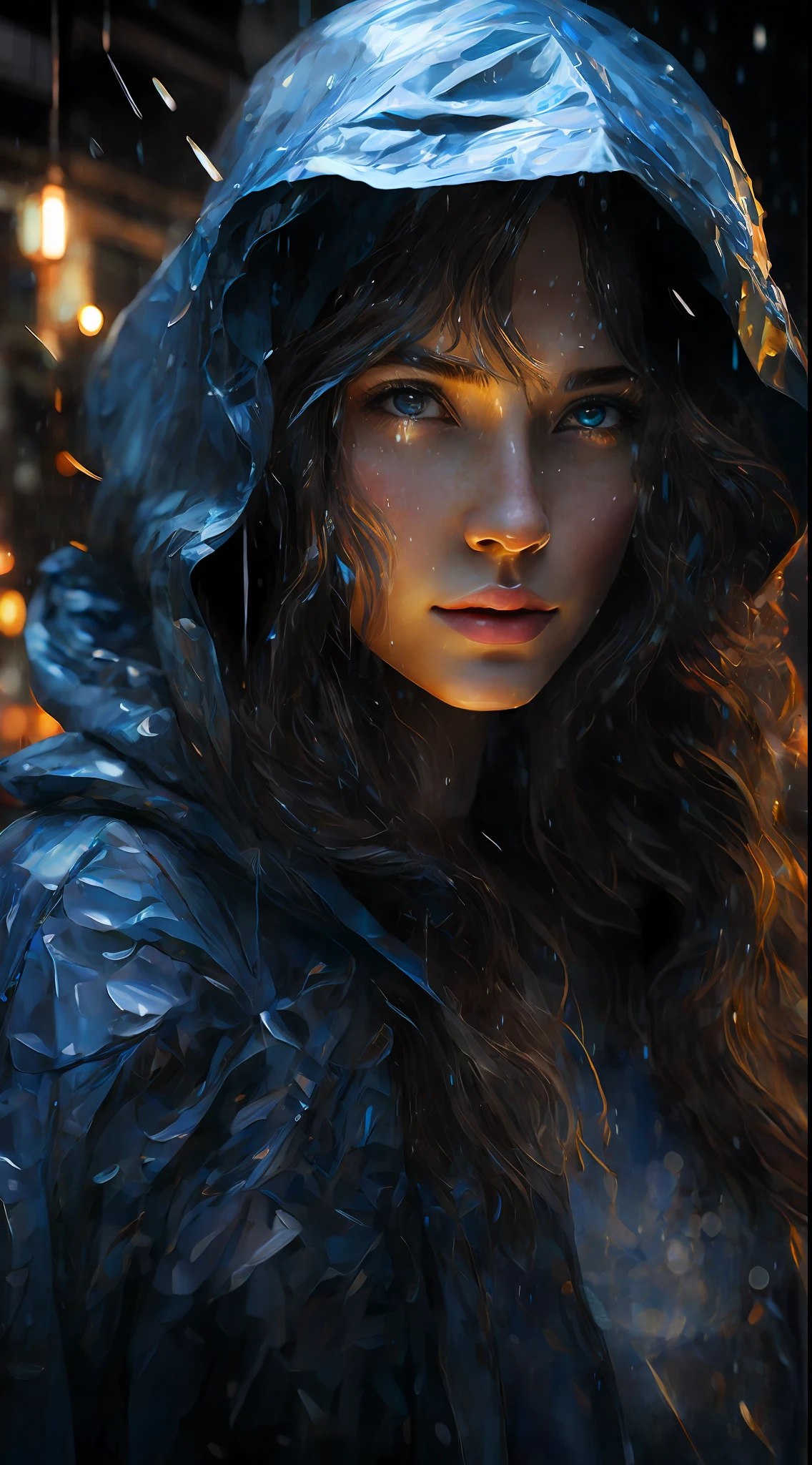 arafed woman in a blue raincoat standing in the rain, 4k highly detailed digital art, realistic digital art 4k, realistic digital art 4 k, stunning digital illustration, 4k detailed digital art, beautiful digital artwork, cinematic digital painting, gorgeous digital painting, cgsociety portrait, artstation 4k, 8 k realistic digital art, great digital art with details
