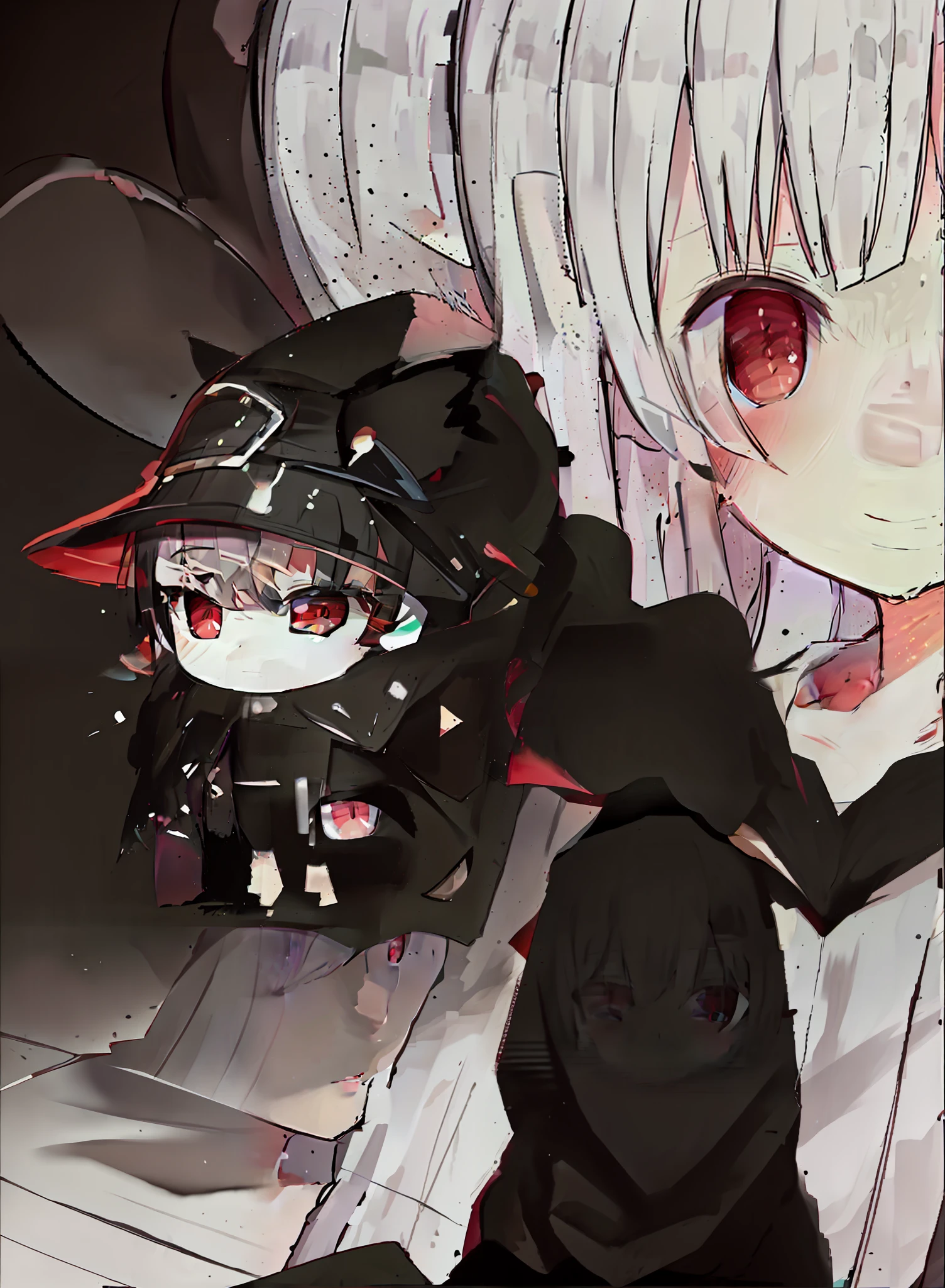 Shows a grim landscape painting with characters in the picture, the characters are cold, the eyes are staring into the distance, the expression is grim, in hell