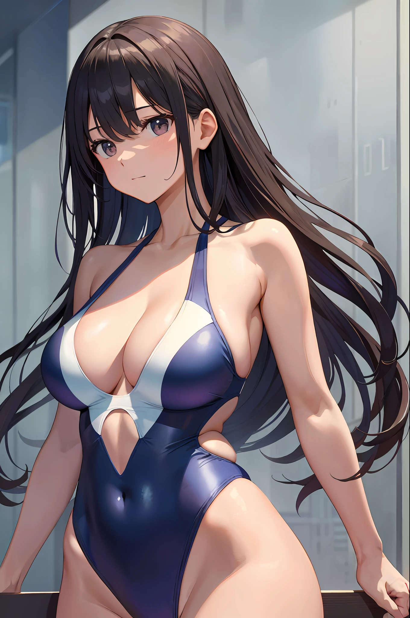masterpiece, best quality, perfect detailed, high resolution, extremely delicate and beautiful, breast, competition swimsuit