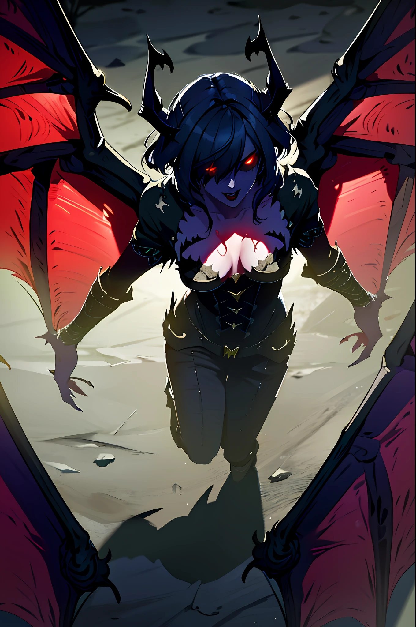 Fine, (Best Illustration), 8k Resolution, Intricate Details, Best Quality, Realistic, Ultra Detailed, Best Lighting, Best Shadows, Ultra HD, A Necromancer, Night, Magic, Dark Style, Vampire, Bat wings, red glowing eyes