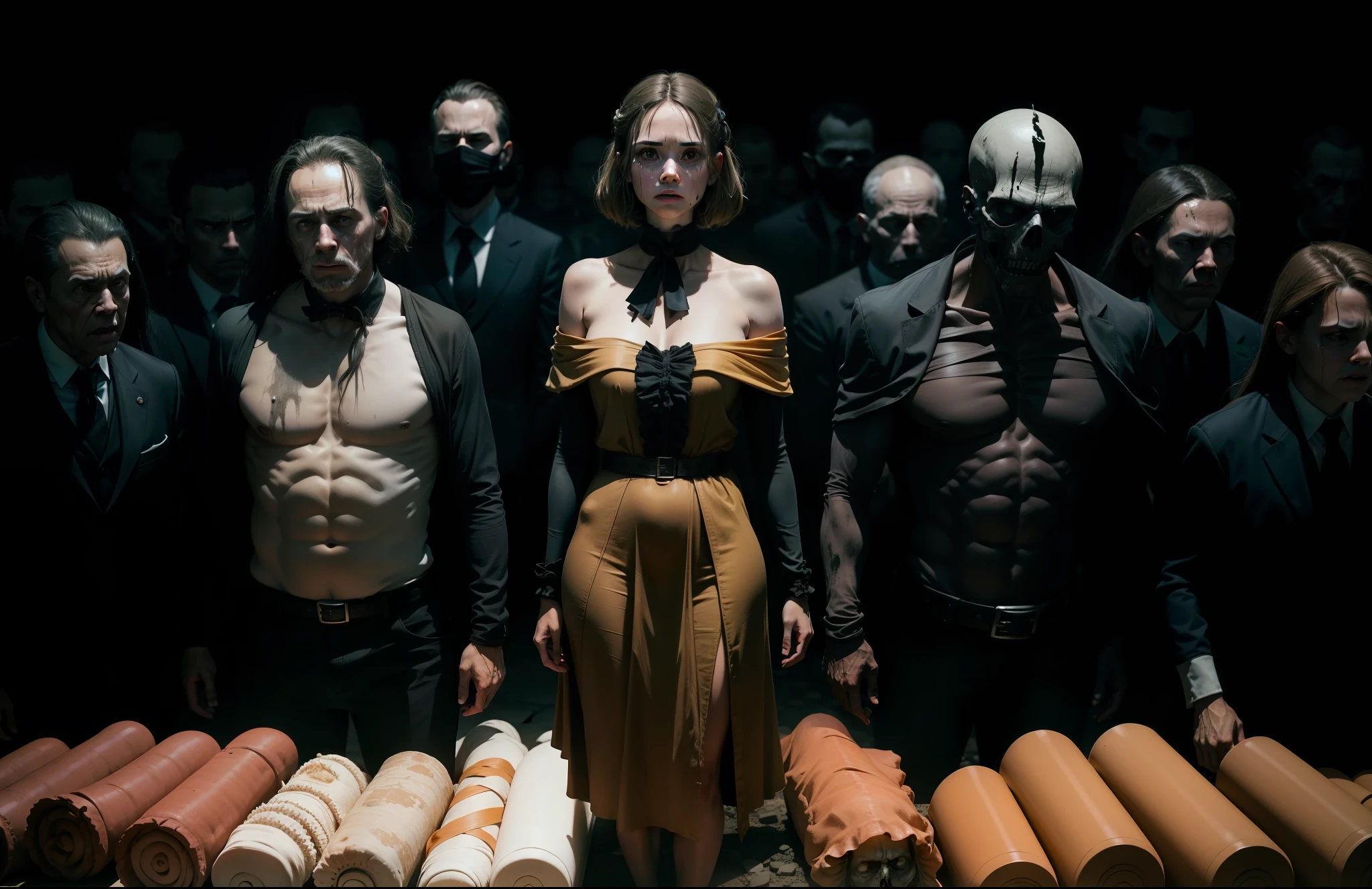 highlight the people of the photo, horror, whole body, death