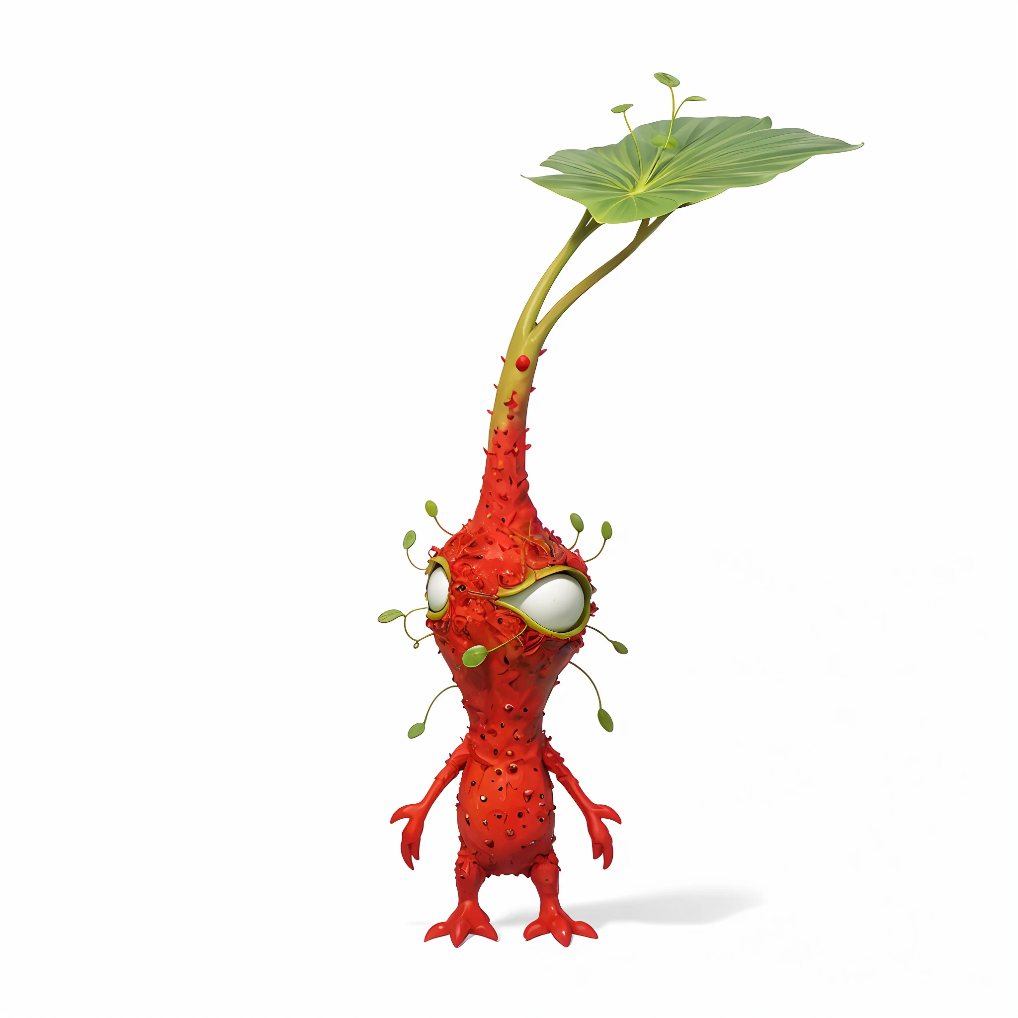 there is a red toy with a leaf on it, depicted as a pixar character, alien plant, a plant monster, anato finnstark. pixar, plant monster, magical garden plant creatures, extra terrestrial plants, plant spirit, grogu, large cornicione, its name is greeny, antilous chao, sprouting, ( ( fantasy plants ) )