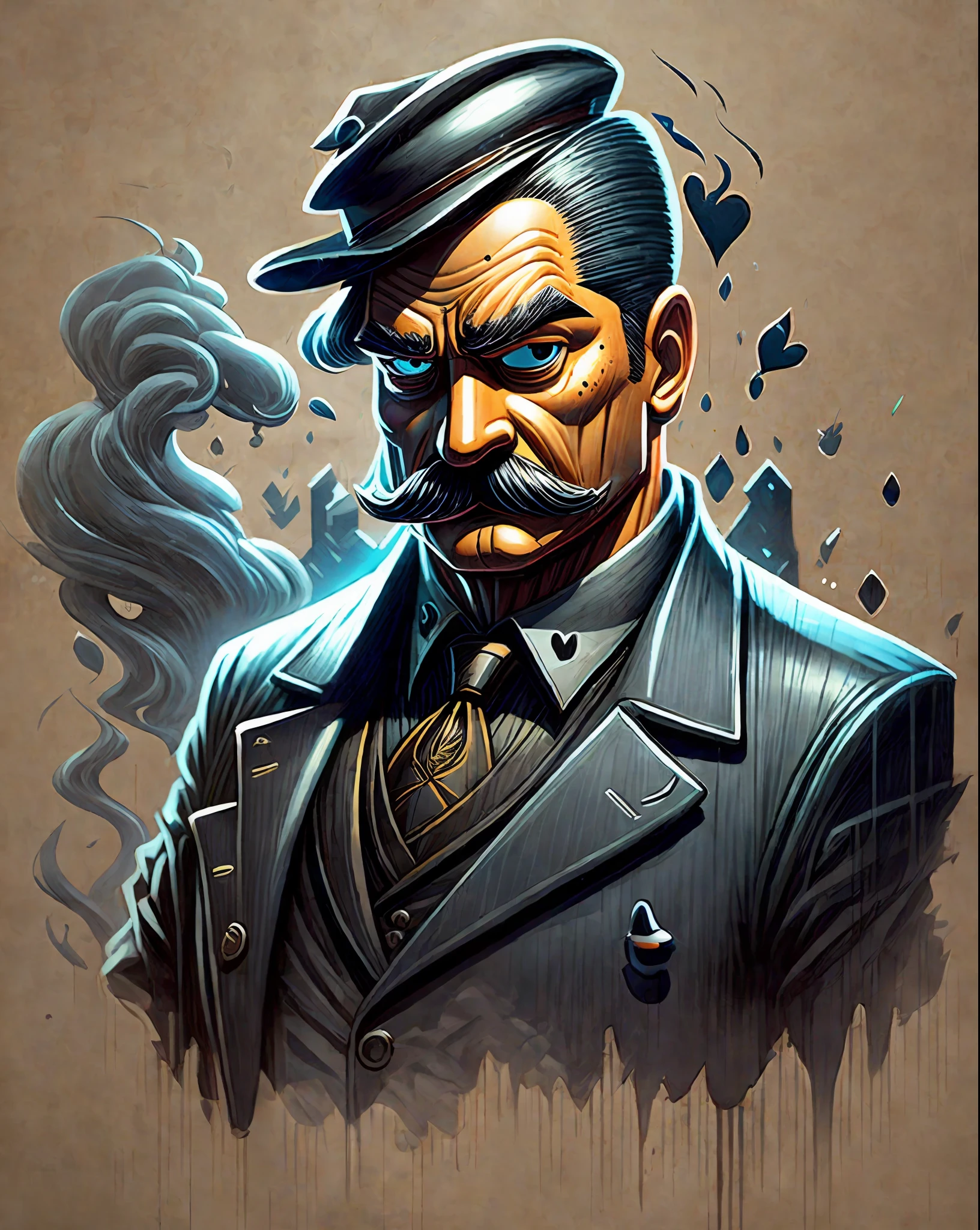 ???? detective mr. Rubber Duck. Smoke, rain, moustache and bravery. He can solve any puzzle. But can't beat his inner demons. Expressive dark matte gouche painting. --auto --s2