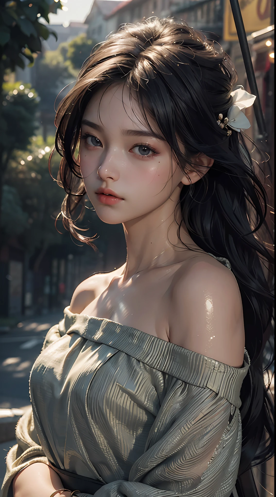 A close up of a woman with long hair wearing a dress - SeaArt AI
